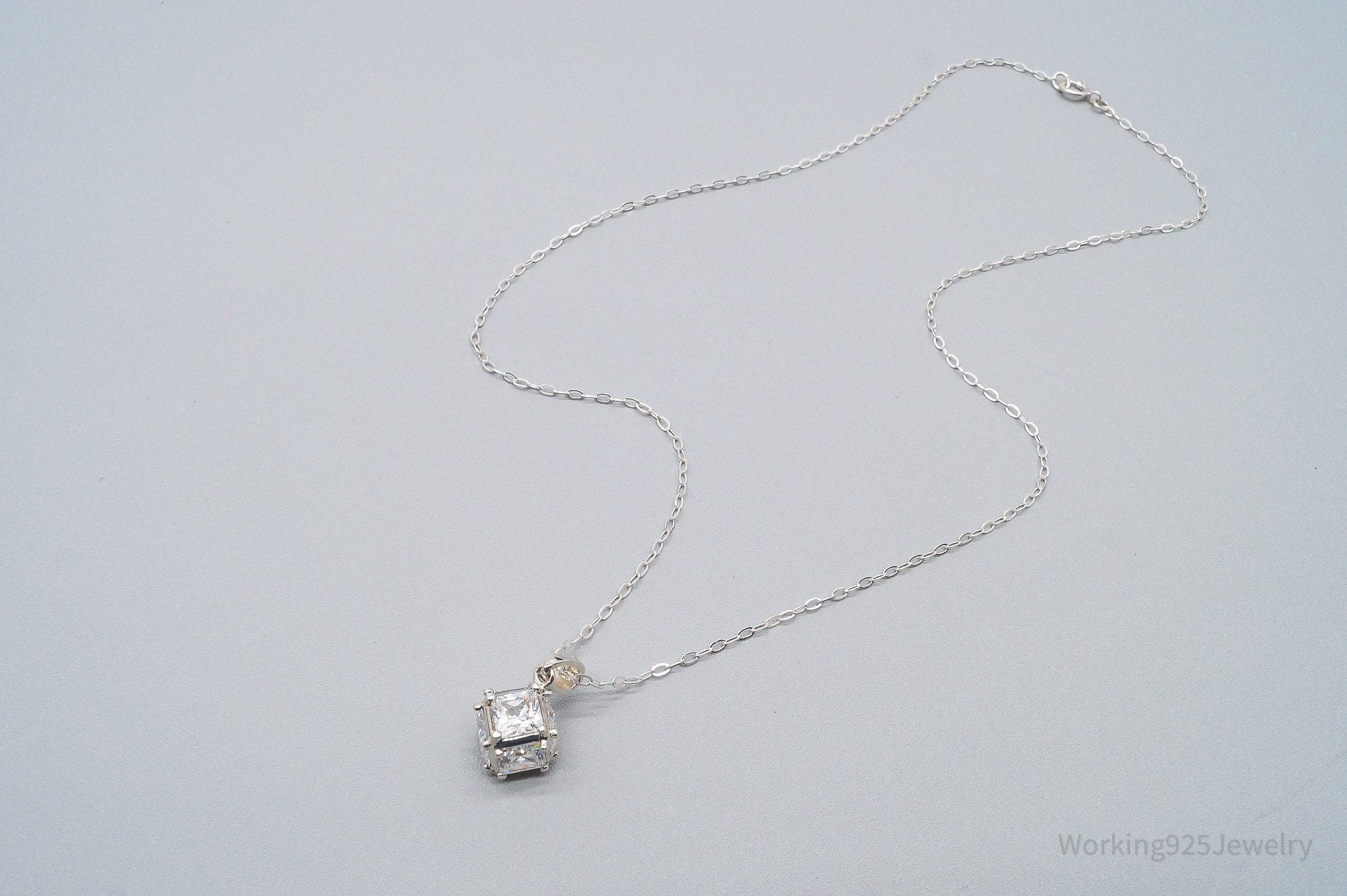 Vintage Cubic Zirconia Cube Sterling Silver Necklace 16"