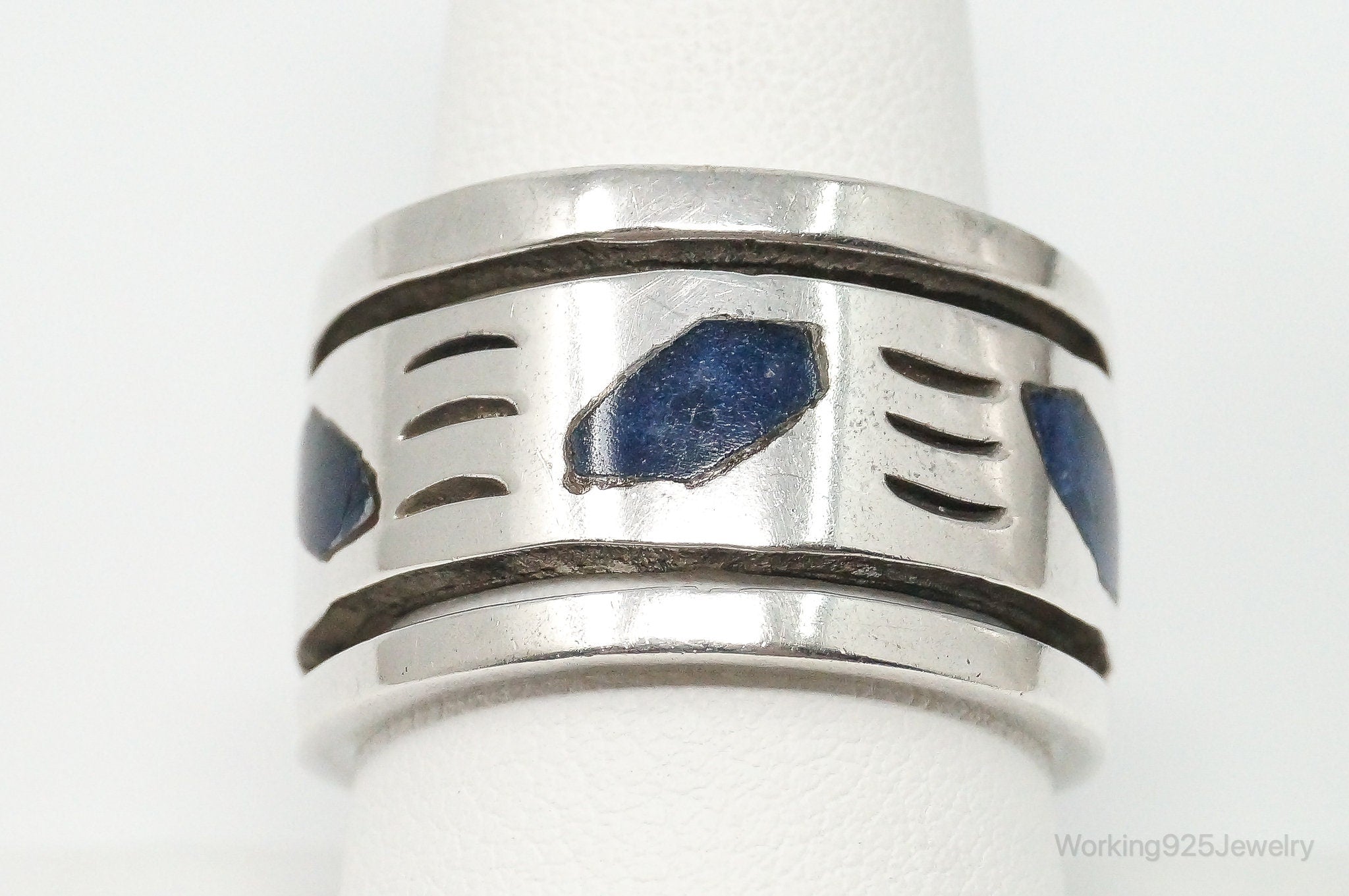 Vintage Mexico Designer Lapis Lazuli Sterling Silver Ring Size 10.25