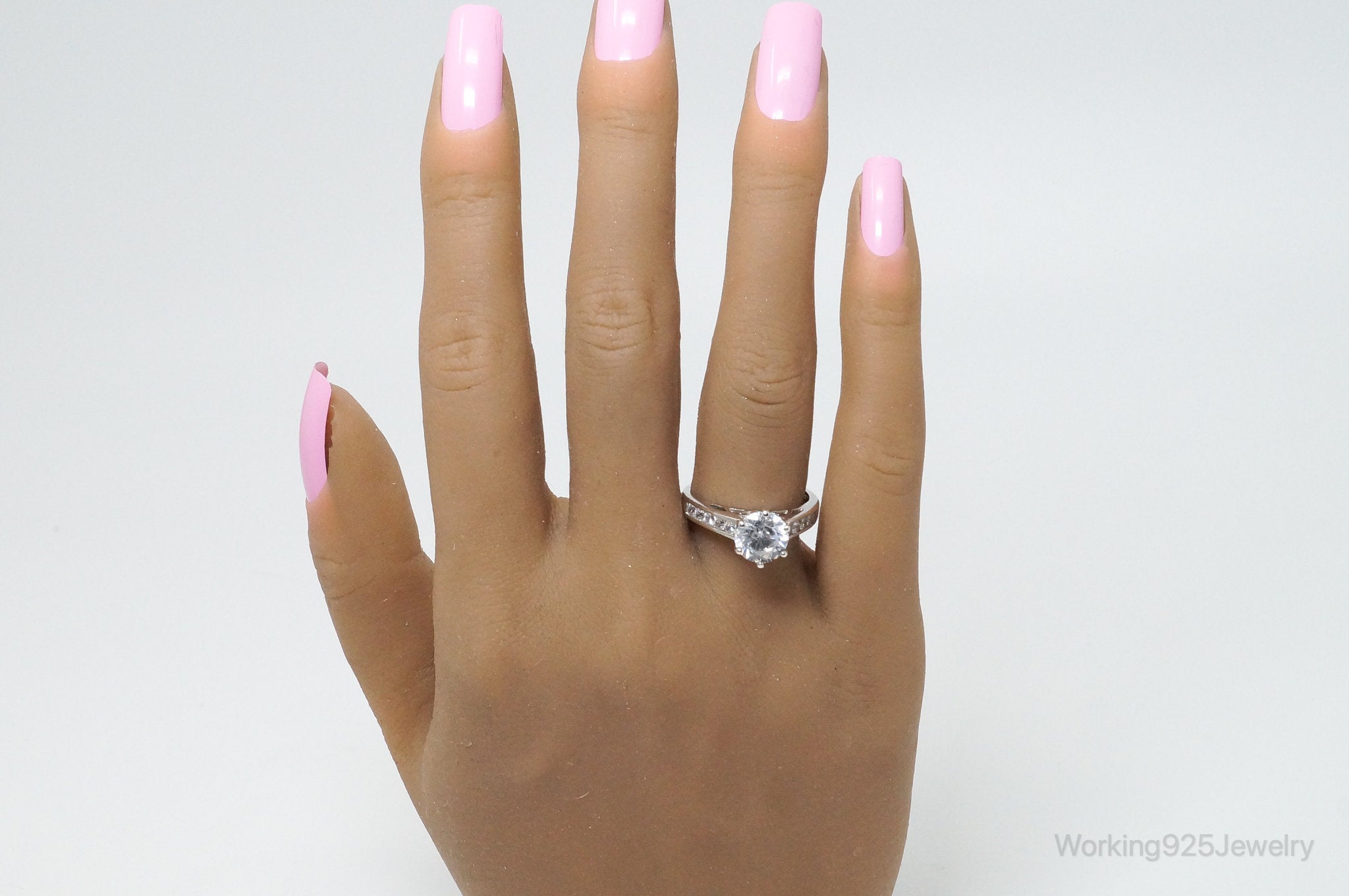 Vintage Art Deco Style Cubic Zirconia Sterling Silver Ring - Size 8