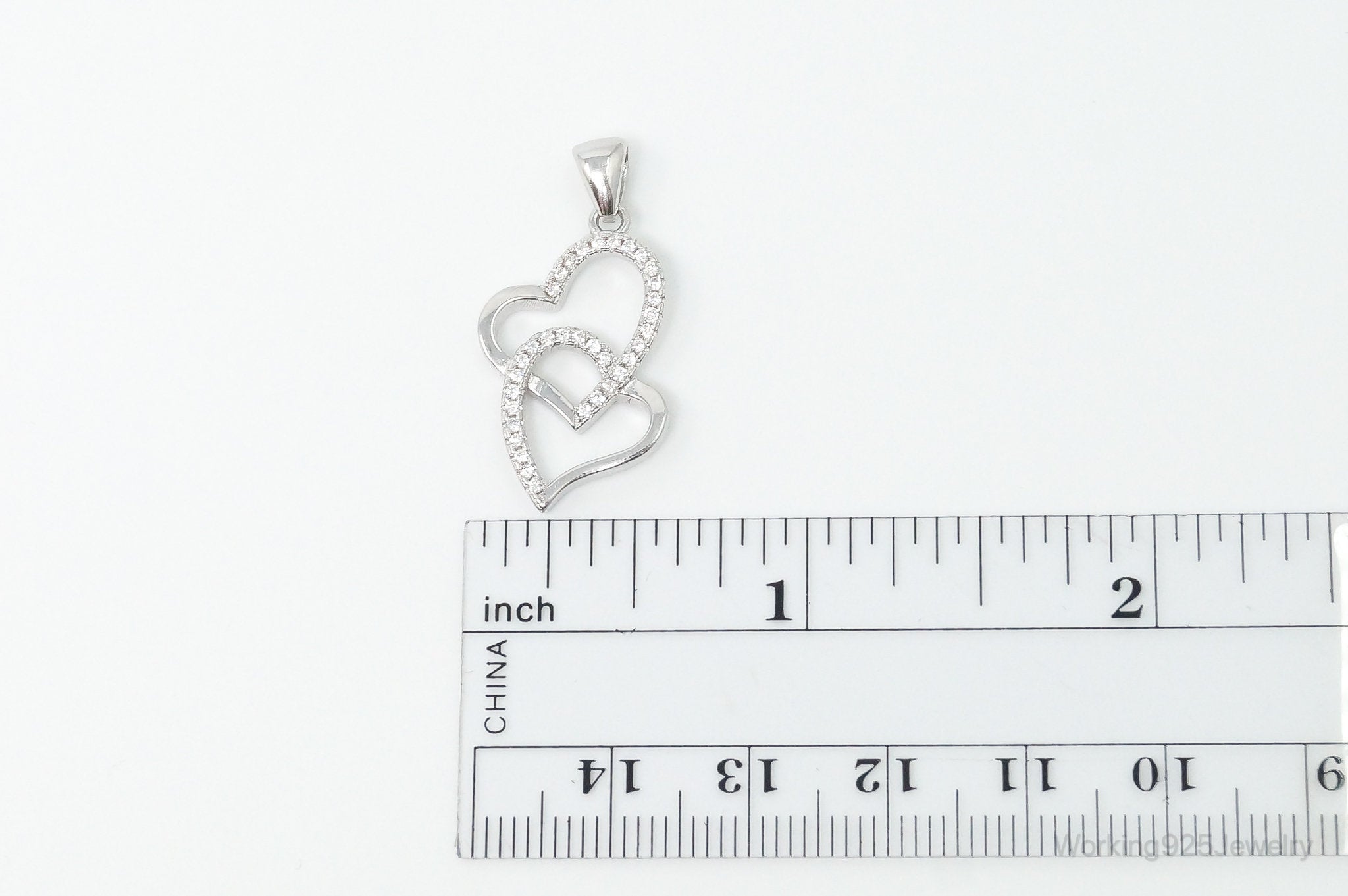 Vintage Open Hearts Cubic Zirconia Accented Sterling Silver Necklace Pendant