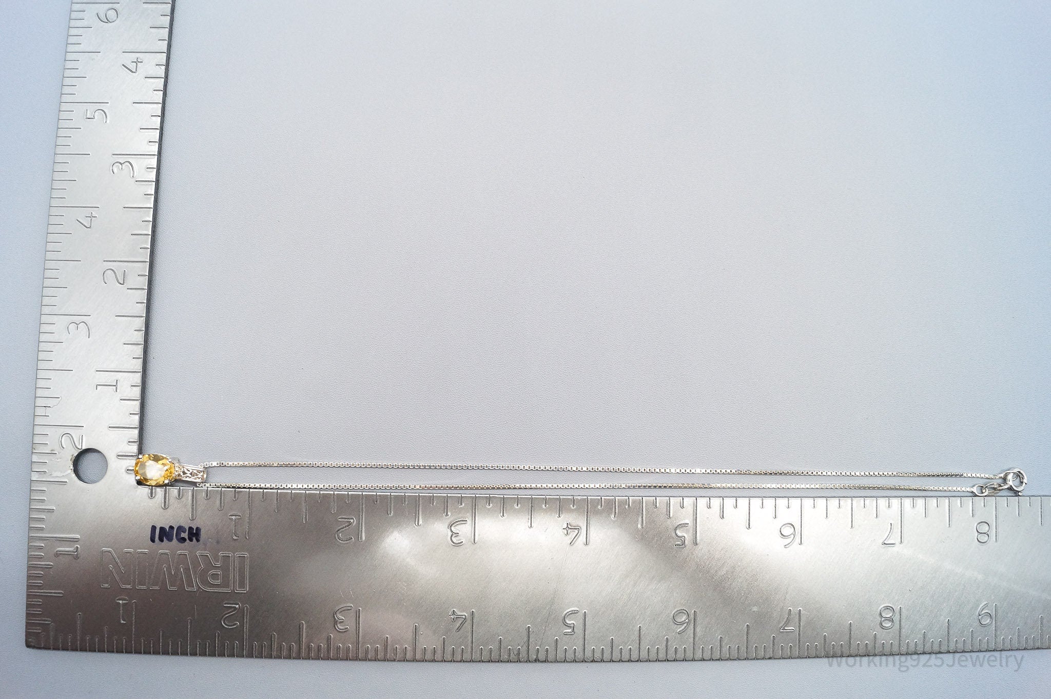 Vintage Large Citrine Sterling Silver Necklace 16"