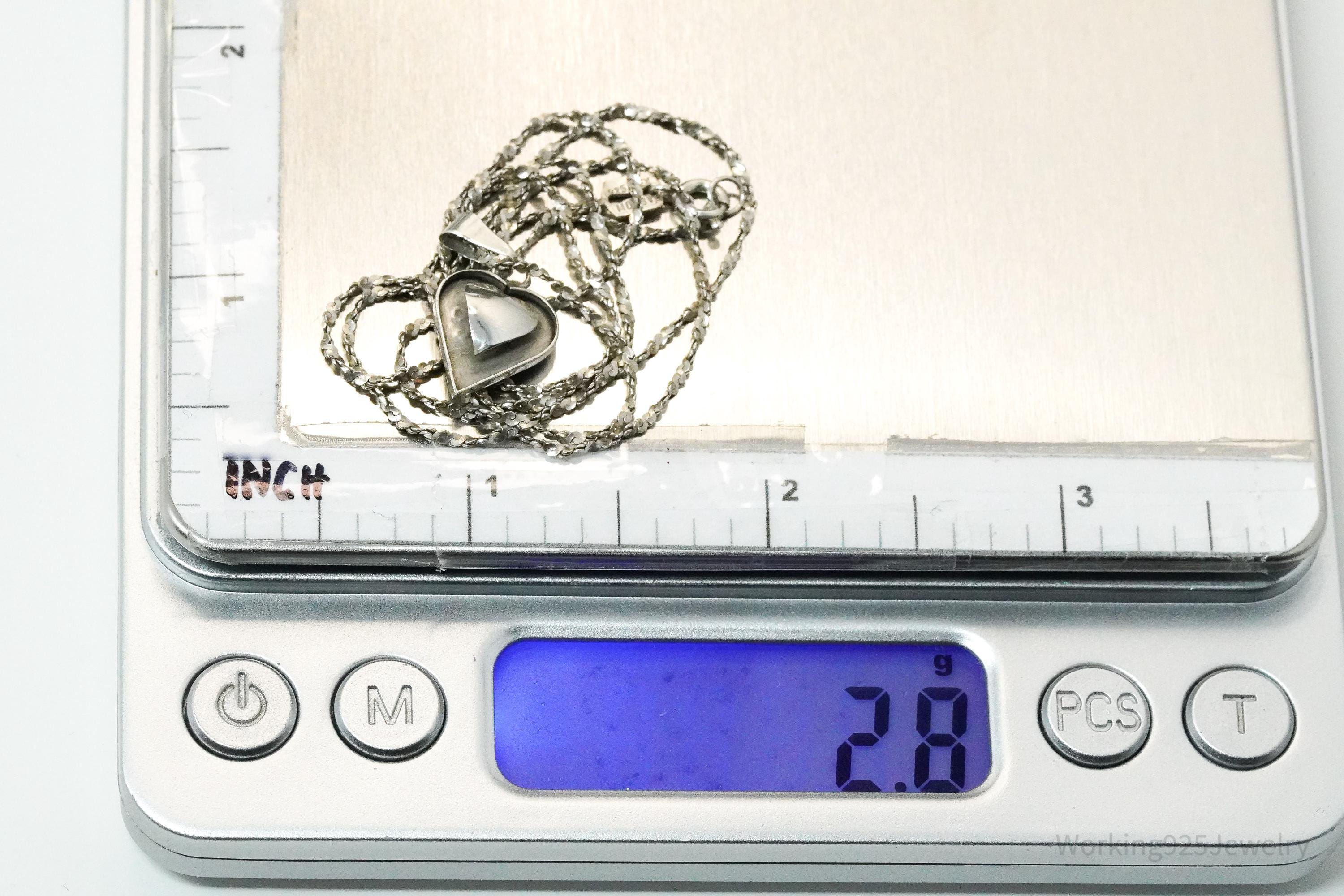 Vintage Mexico Modernist Heart Sterling Silver Necklace 20"