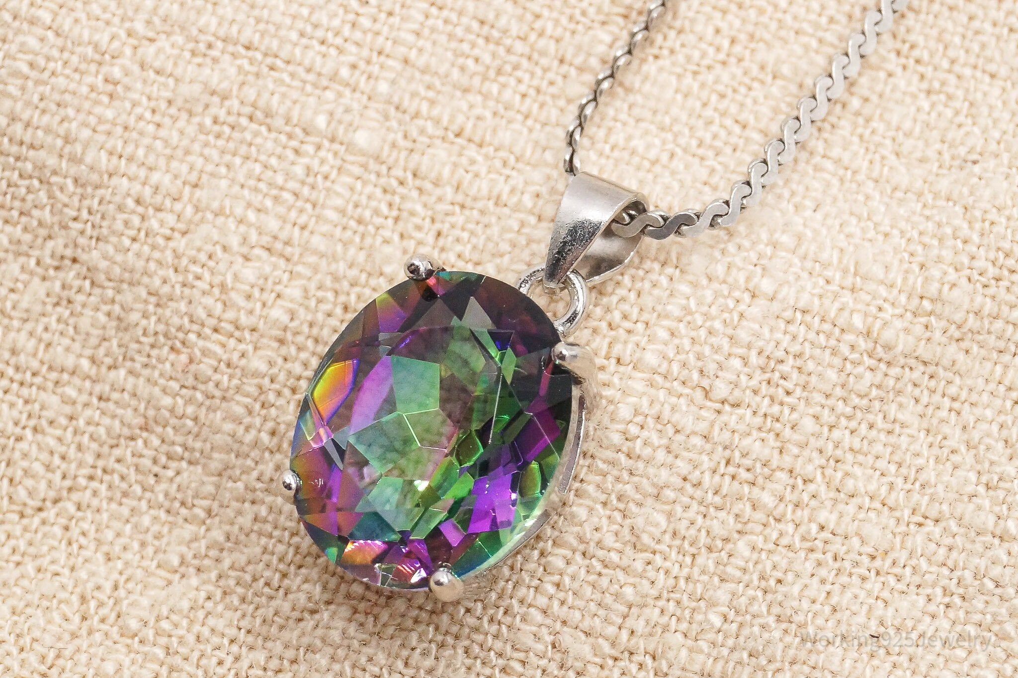 Vintage Large Mystic Topaz Sterling Silver Necklace 18"