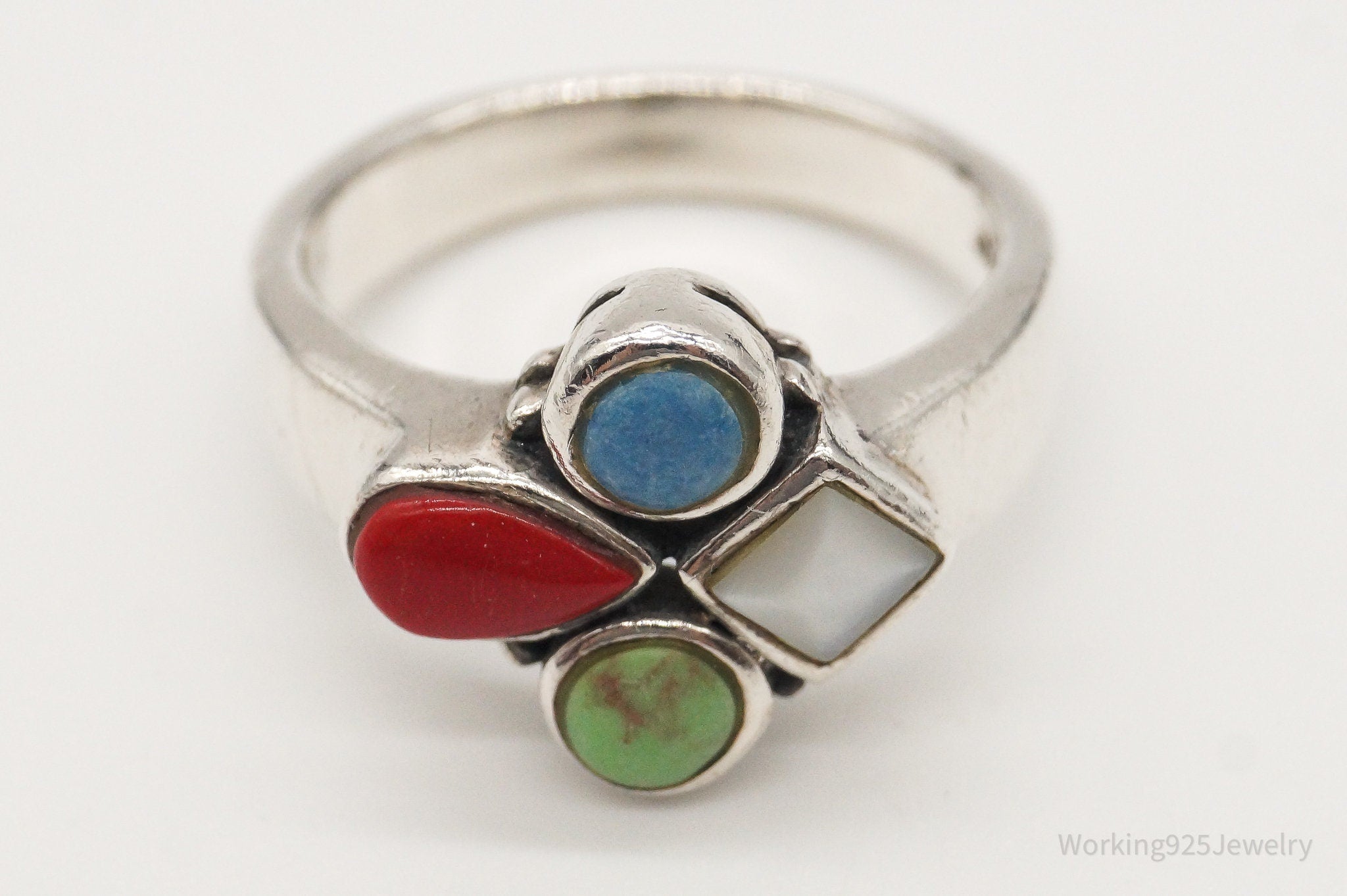 Vintage Southwestern Multi Gemstone Sterling Silver Ring - Size 7.75