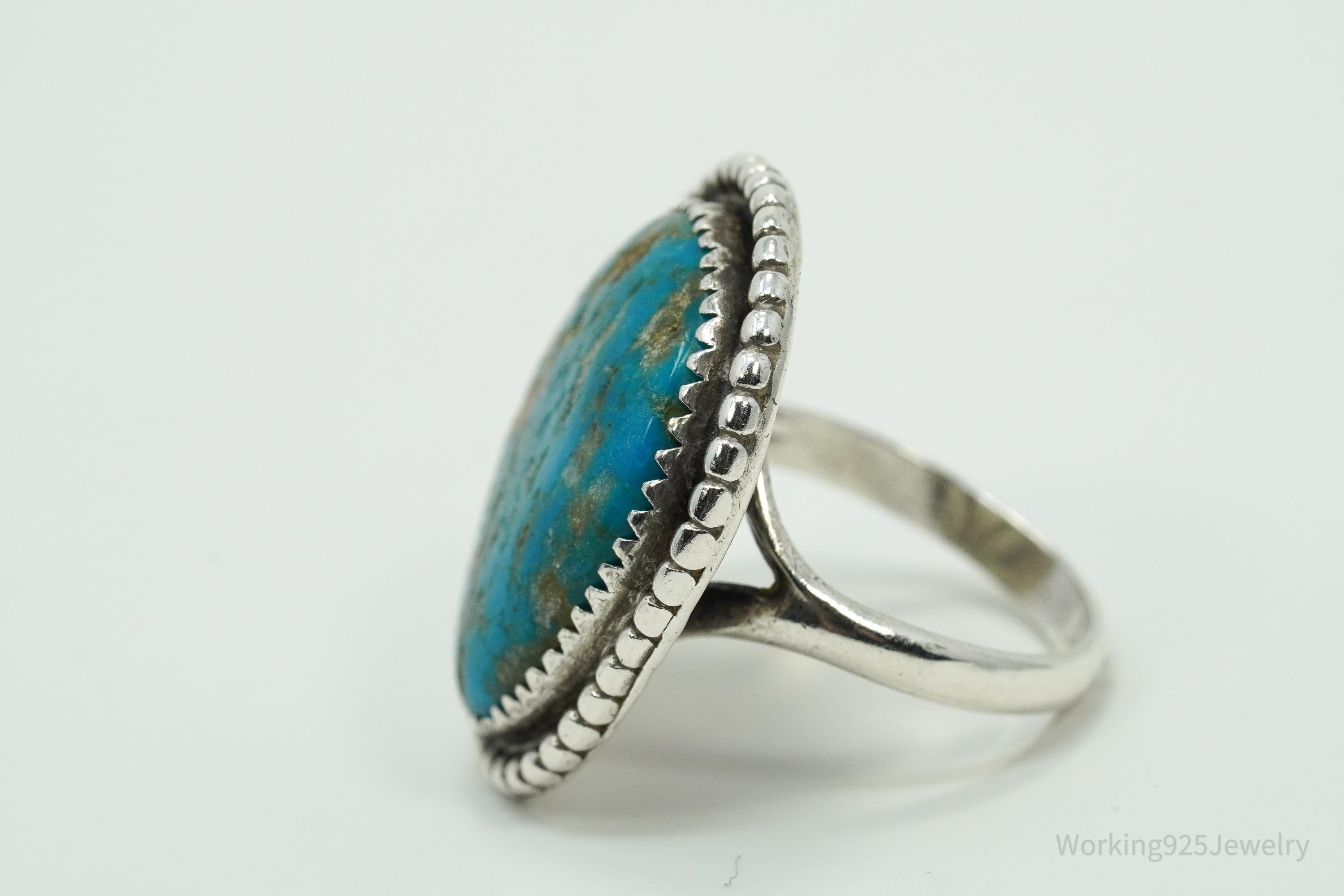 Vintage Native American Turquoise Unsigned Silver Ring - Size 6