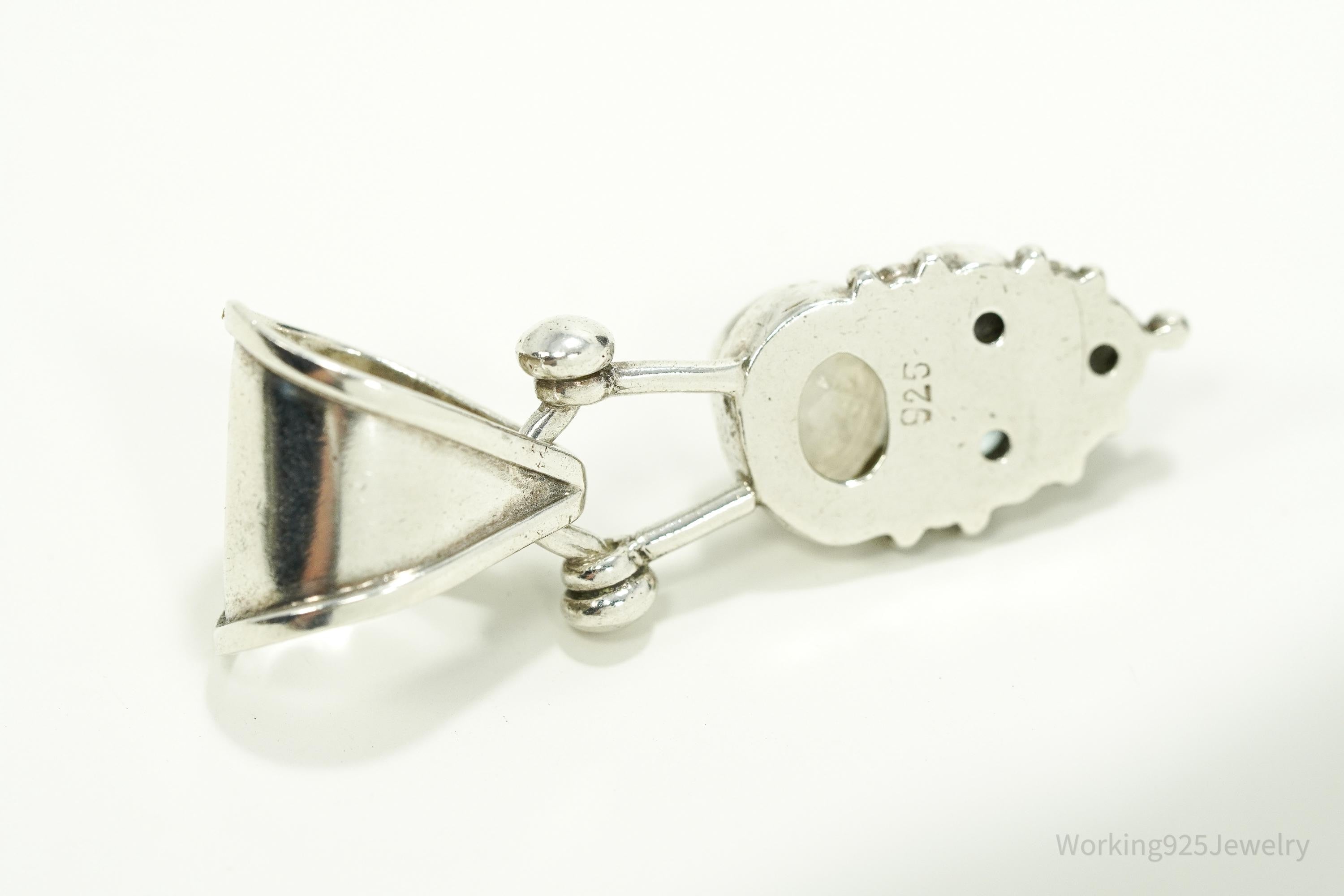 Vintage Blue Topaz & Moonstone Sterling Necklace Pendant