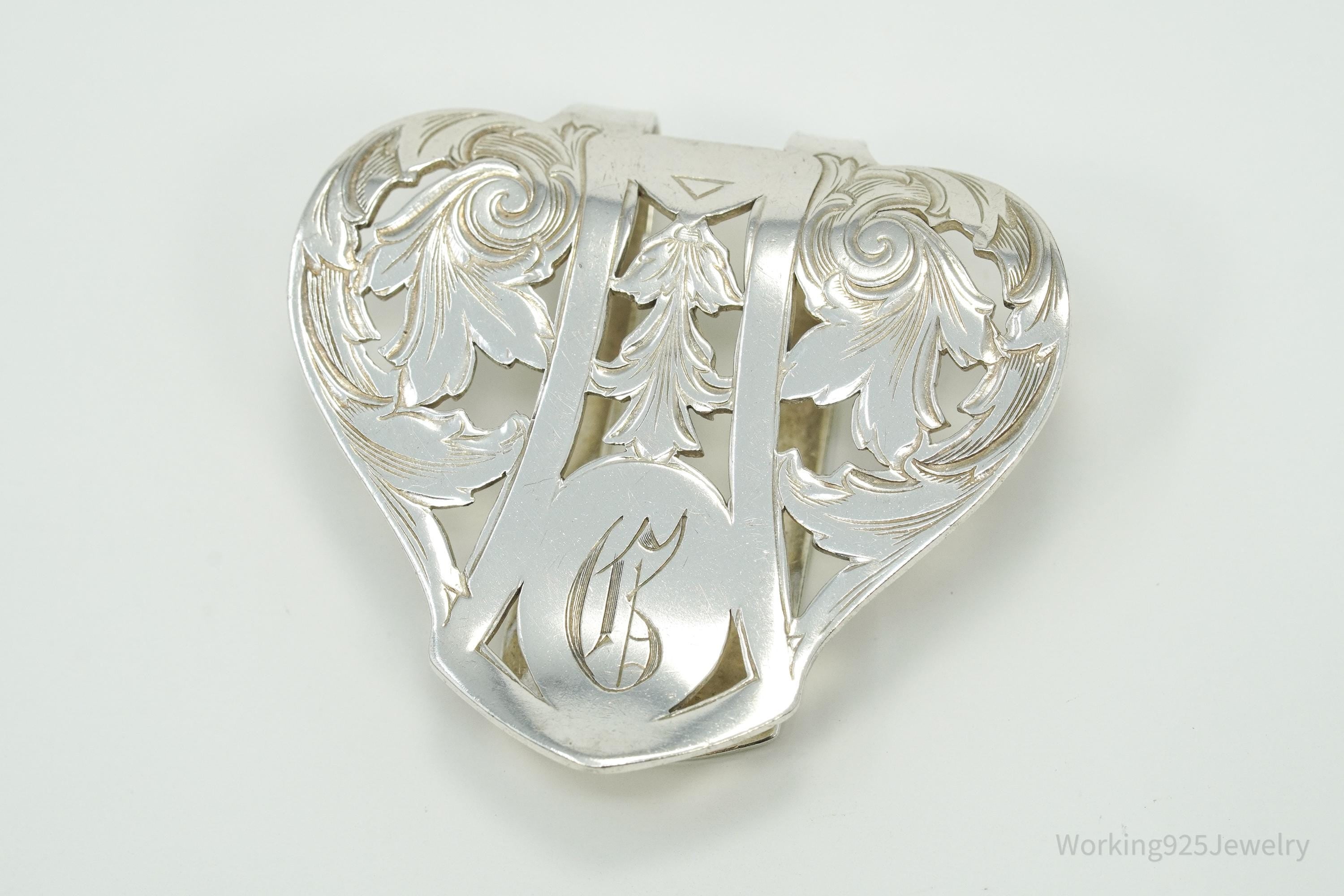 Antique Designer Webster Initial Sterling Silver Napkin Money Clip