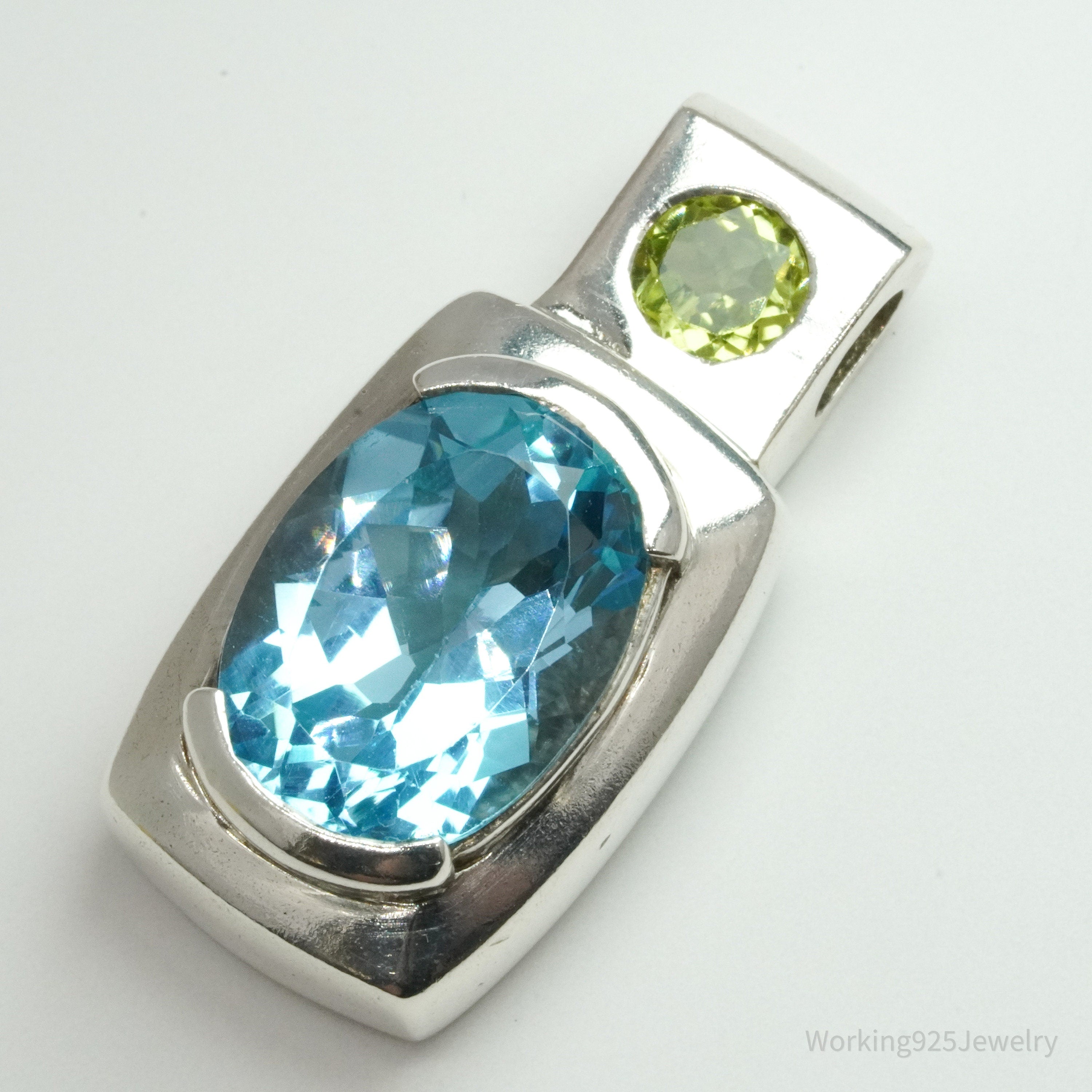Vintage Blue Topaz & Peridot Sterling Silver Necklace Pendant