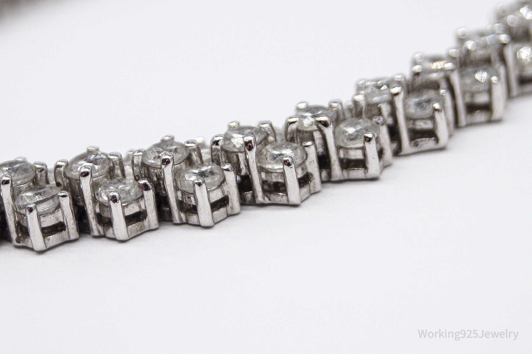 Vintage Cubic Zirconia Sterling Silver Tennis Bracelet - 7 11/16"