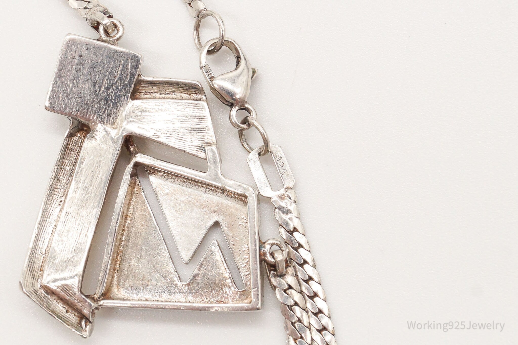 Vintage Malachite Modernist Gold Vermeil Sterling Silver Necklace