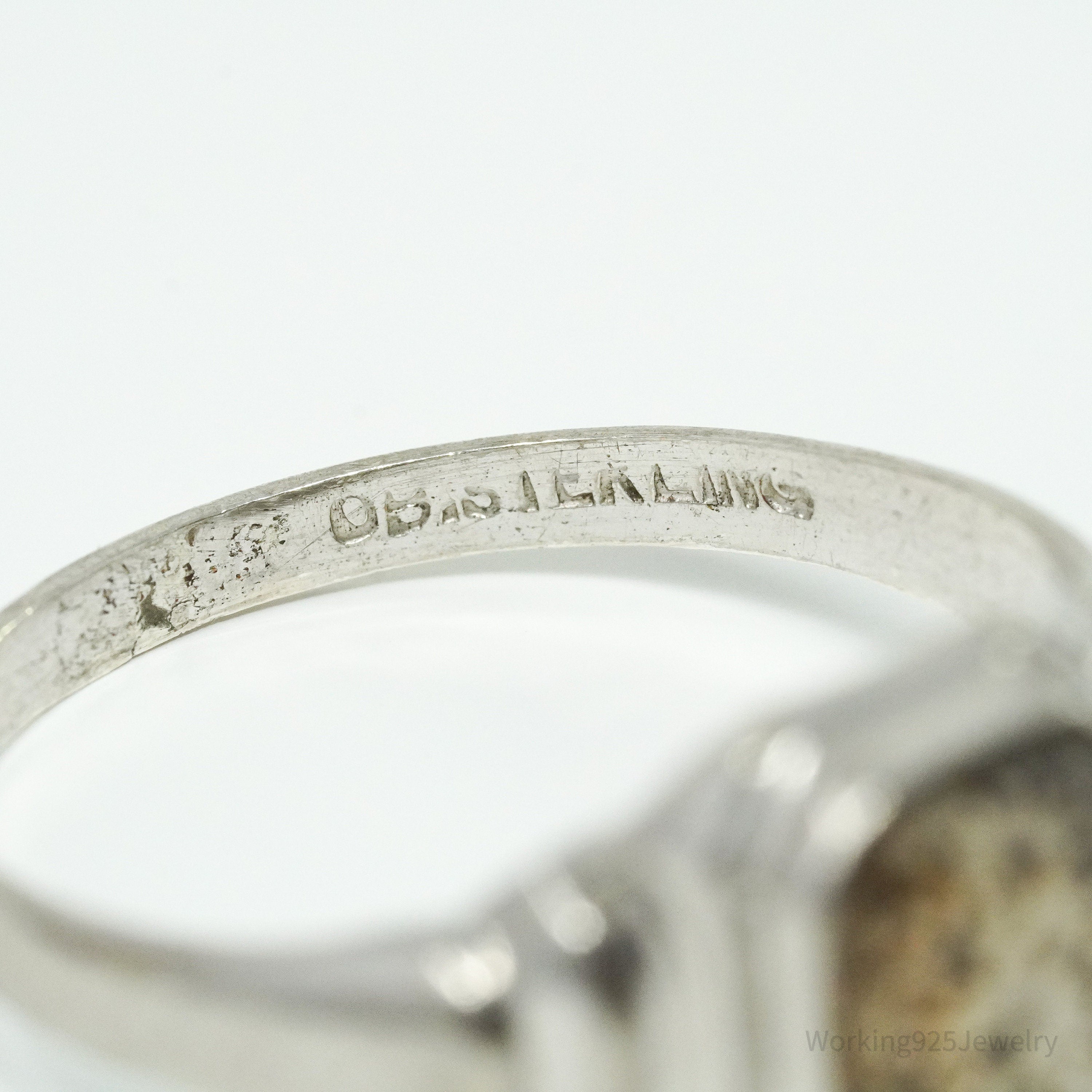 Antique Edwardian Ostby & Barton Moss Agate Sterling Silver Ring Size 7.5