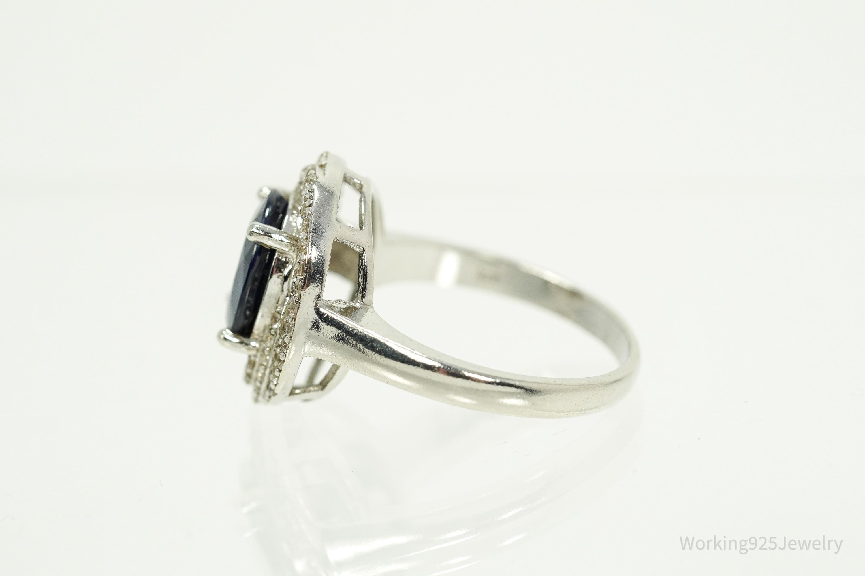 Vintage Blue & White Sapphire Sterling Silver Ring - Size 9