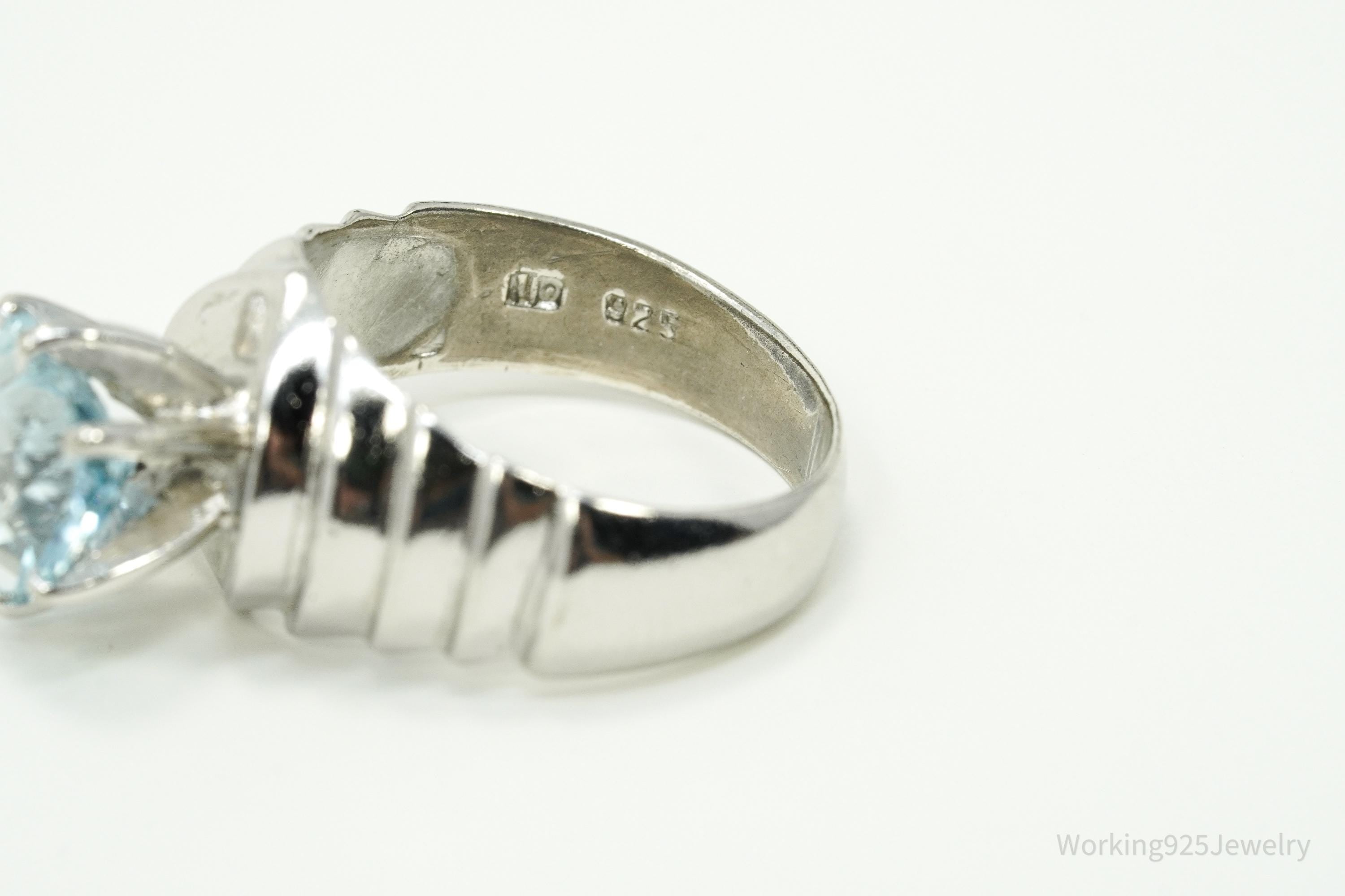 Vintage Blue Topaz Heart Sterling Silver Ring - Size 6.75