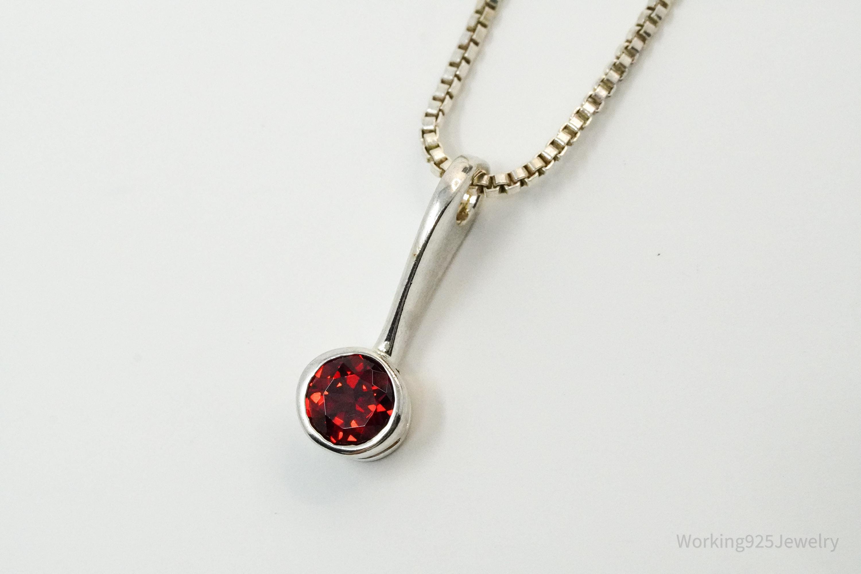 Vintage Garnet Sterling Silver Necklace 18"