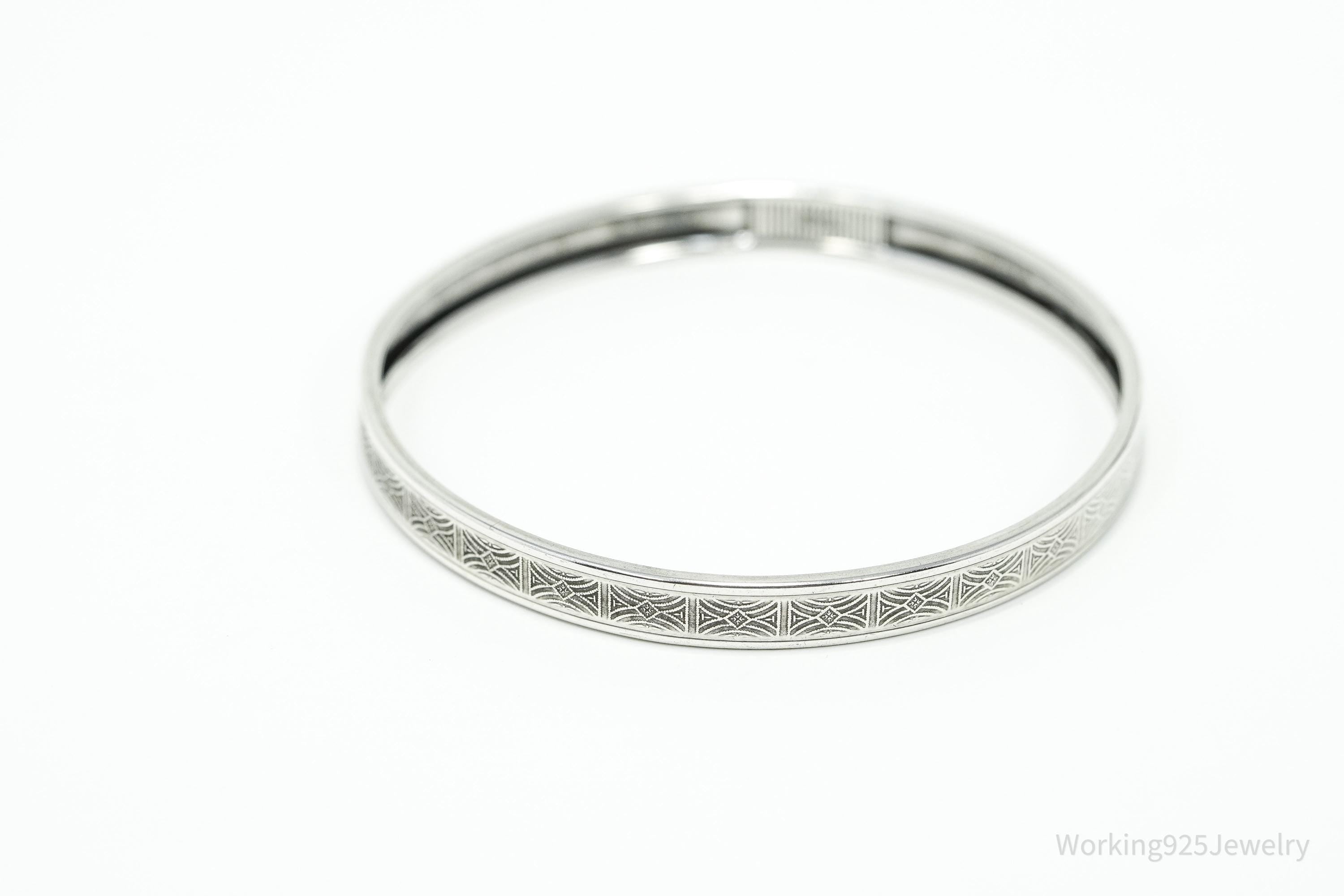 Antique Beau Art Deco Sterling Silver Bangle Bracelet 7 7/8"