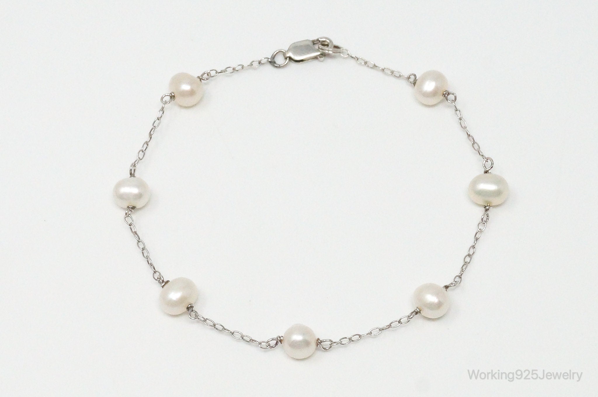 Vintage Pearl Sterling Silver Chain Bracelet