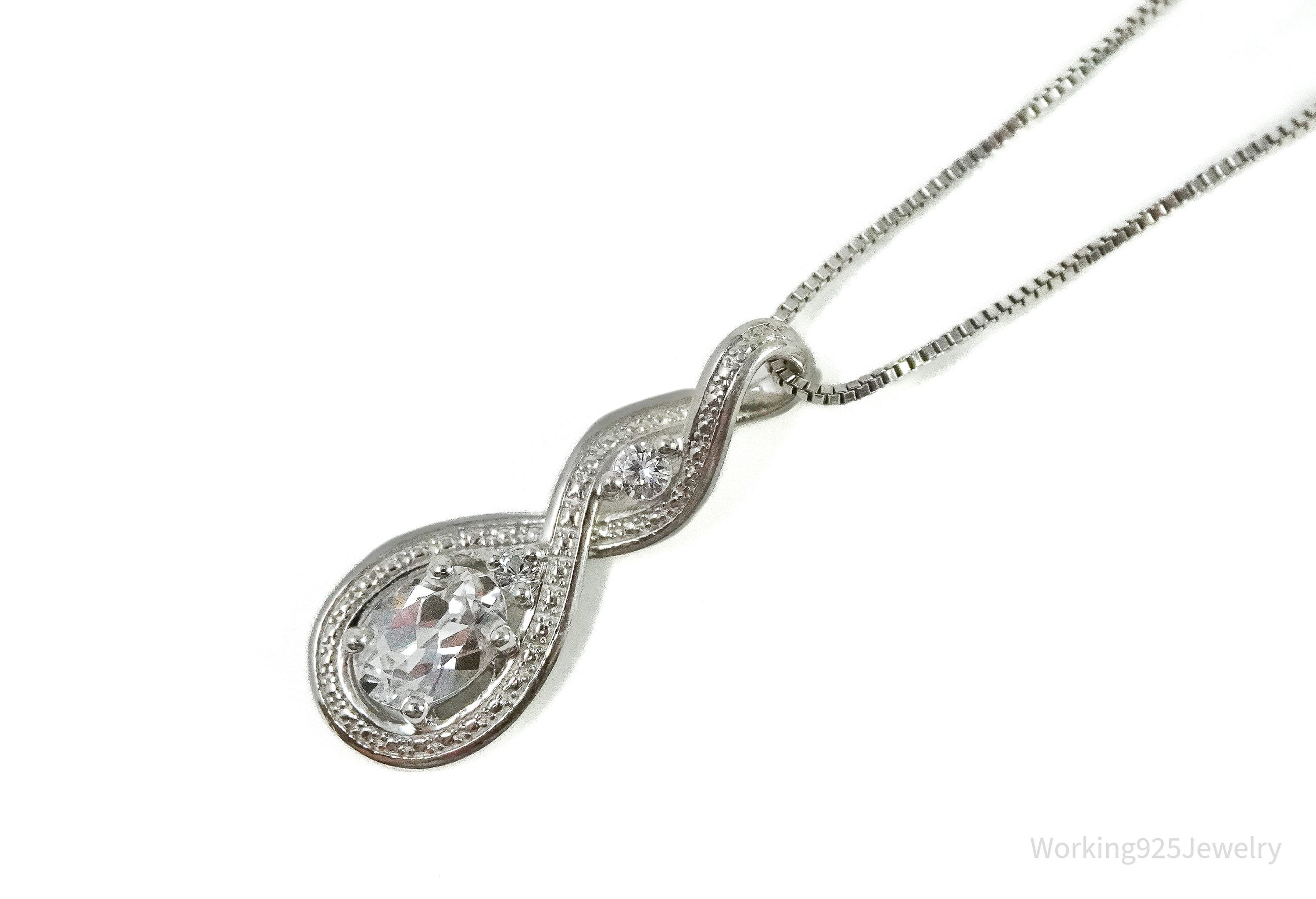 Vintage Cubic Zirconia Sterling Silver Necklace 18"