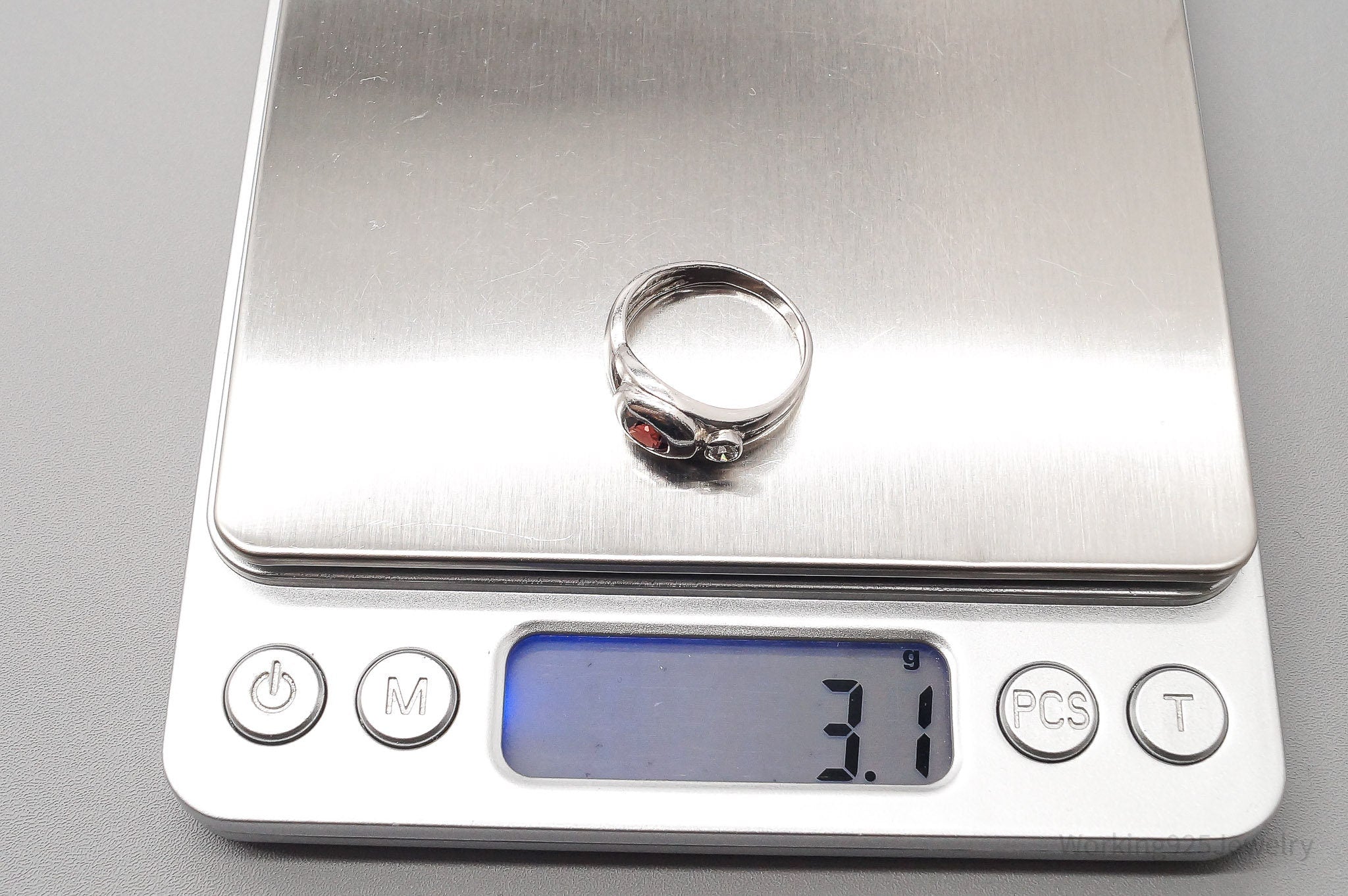 Vintage Garnet & Cubic Zirconia Sterling Silver Ring - Size 6.75