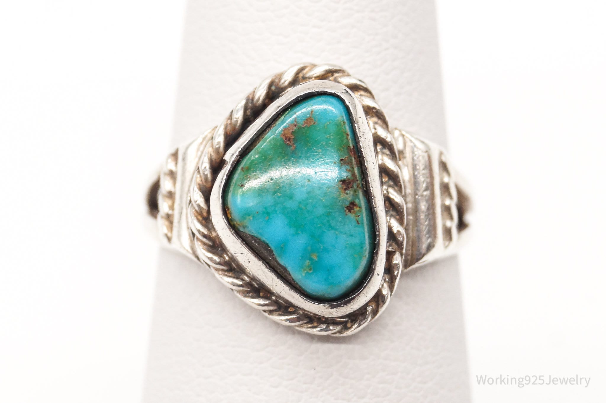 Vintage Native American Turquoise Silver Ring - Size 5.5