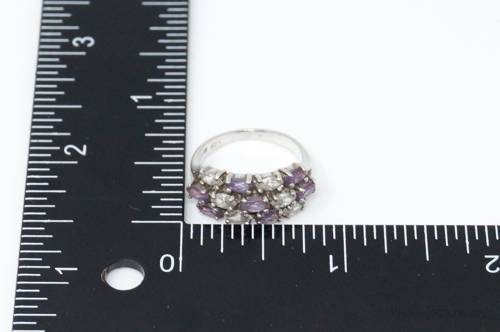 Vintage Amethyst Cubic Zirconia Sterling Silver Ring - SZ 5.75