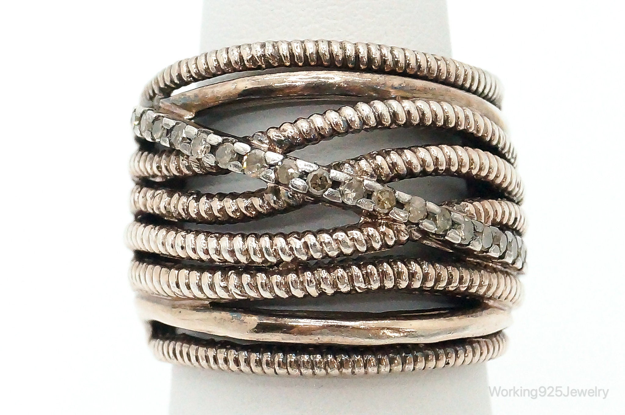 Vintage AK Cubic Zirconia Cable Sterling Silver Ring - Size 6