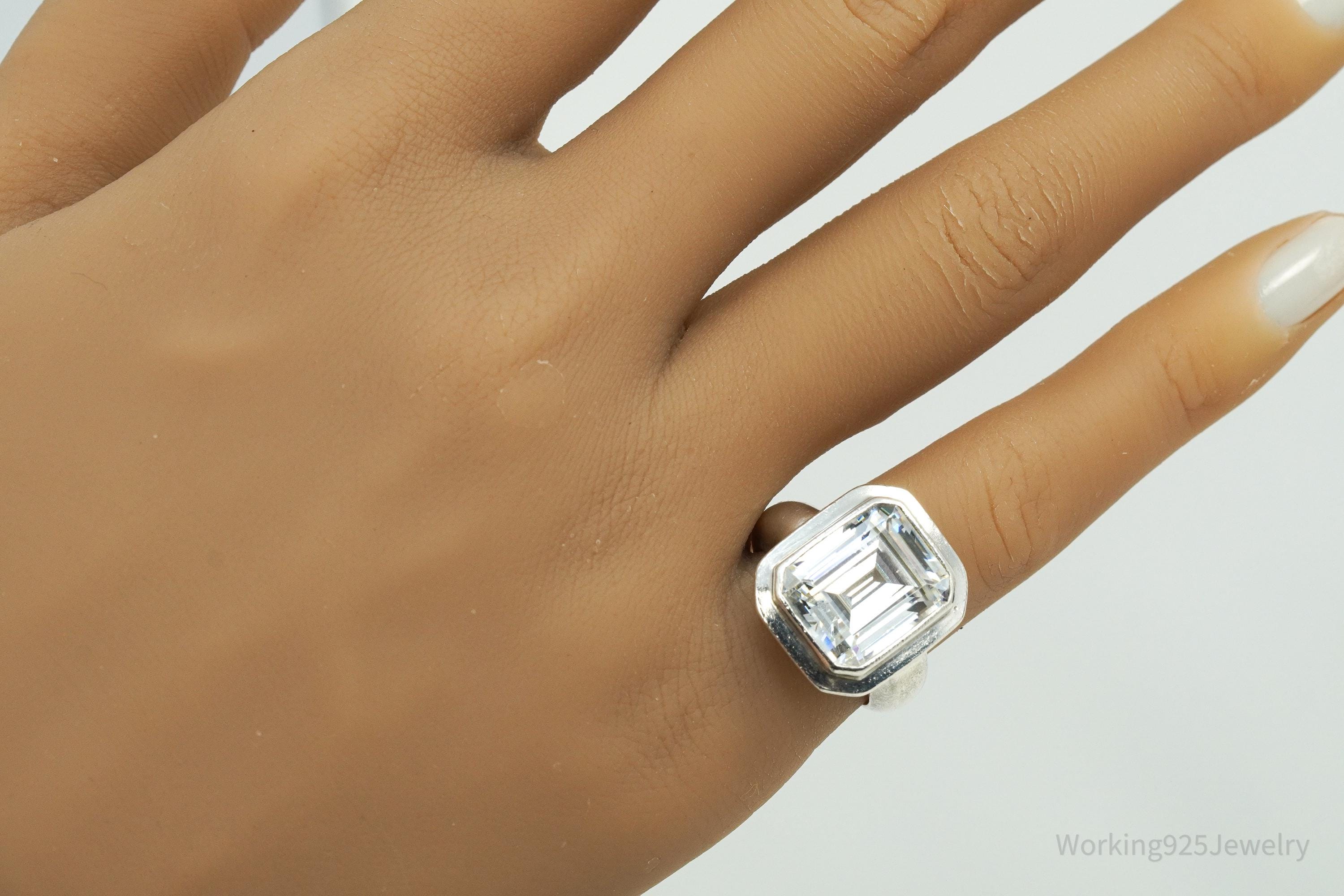 Vintage Large Diamonique DQCZ Sterling Silver Ring - Size 6