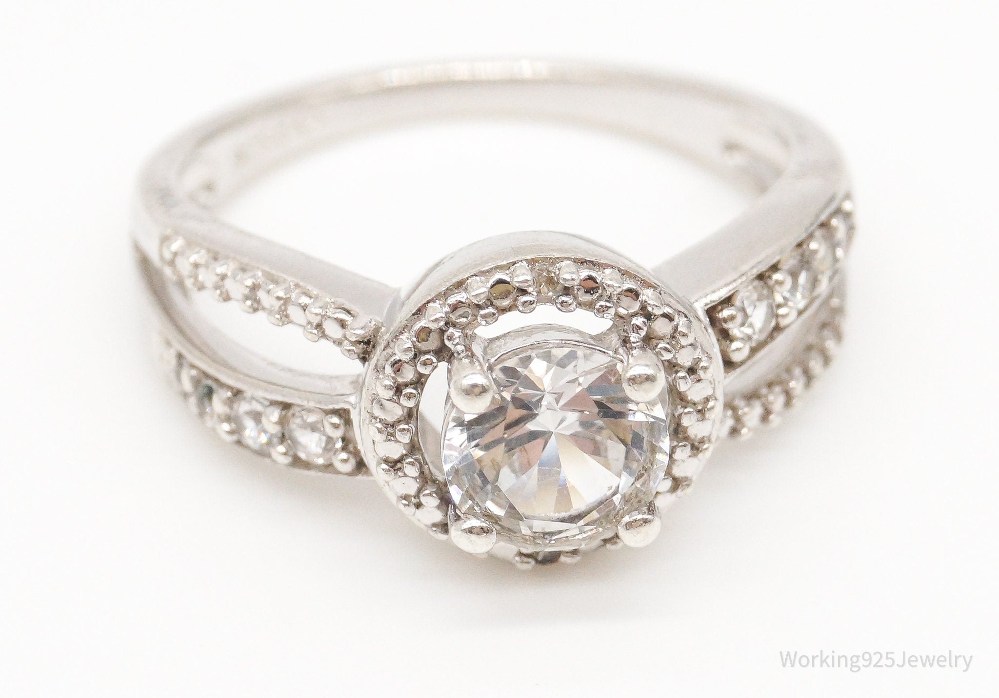 Vintage Cubic Zirconia Two Diamond Sterling Silver Ring - Size 6.75