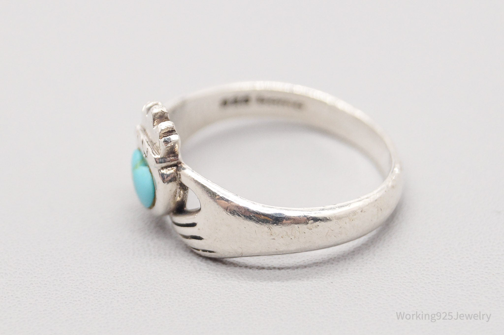 Vintage Boma Claddagh Turquoise Heart Sterling Silver Ring - Size 5.75