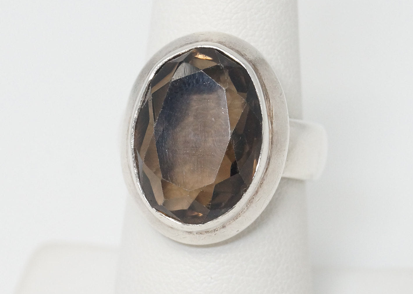 Vintage Large Smoky Topaz Sterling Silver Ring - Size 7.25