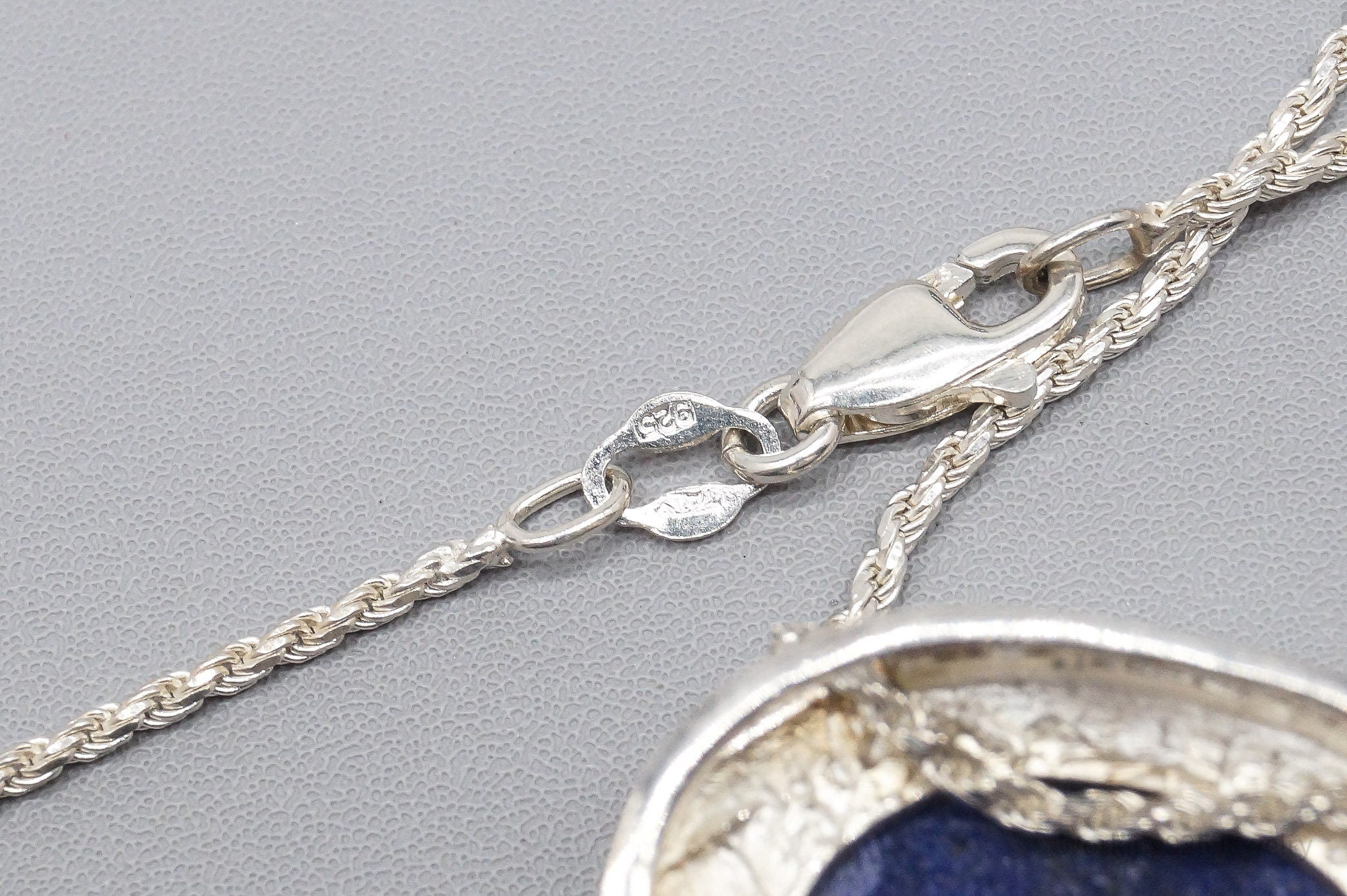 Vintage Large Lapis Lazuli Sterling Silver Necklace 32"