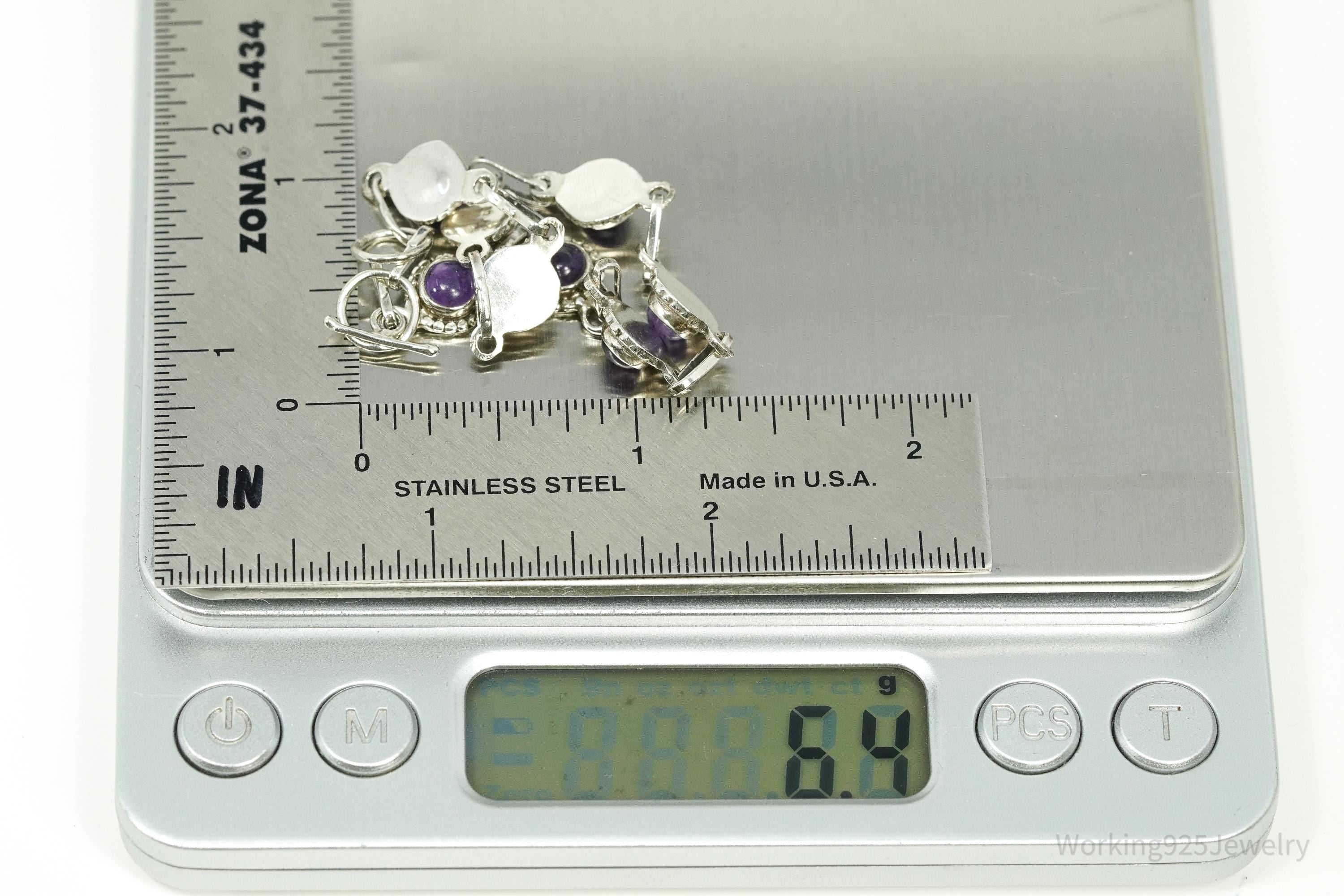 Vintage Amethyst Sterling Silver Toggle Bracelet 7 5/8"