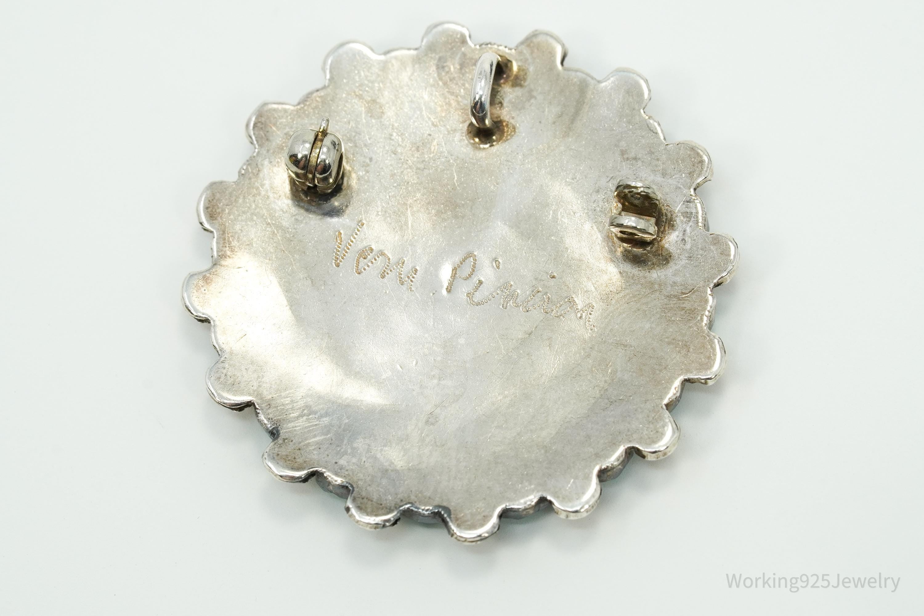 Vintage Native American Turquoise Inlay Silver Necklace Pendant