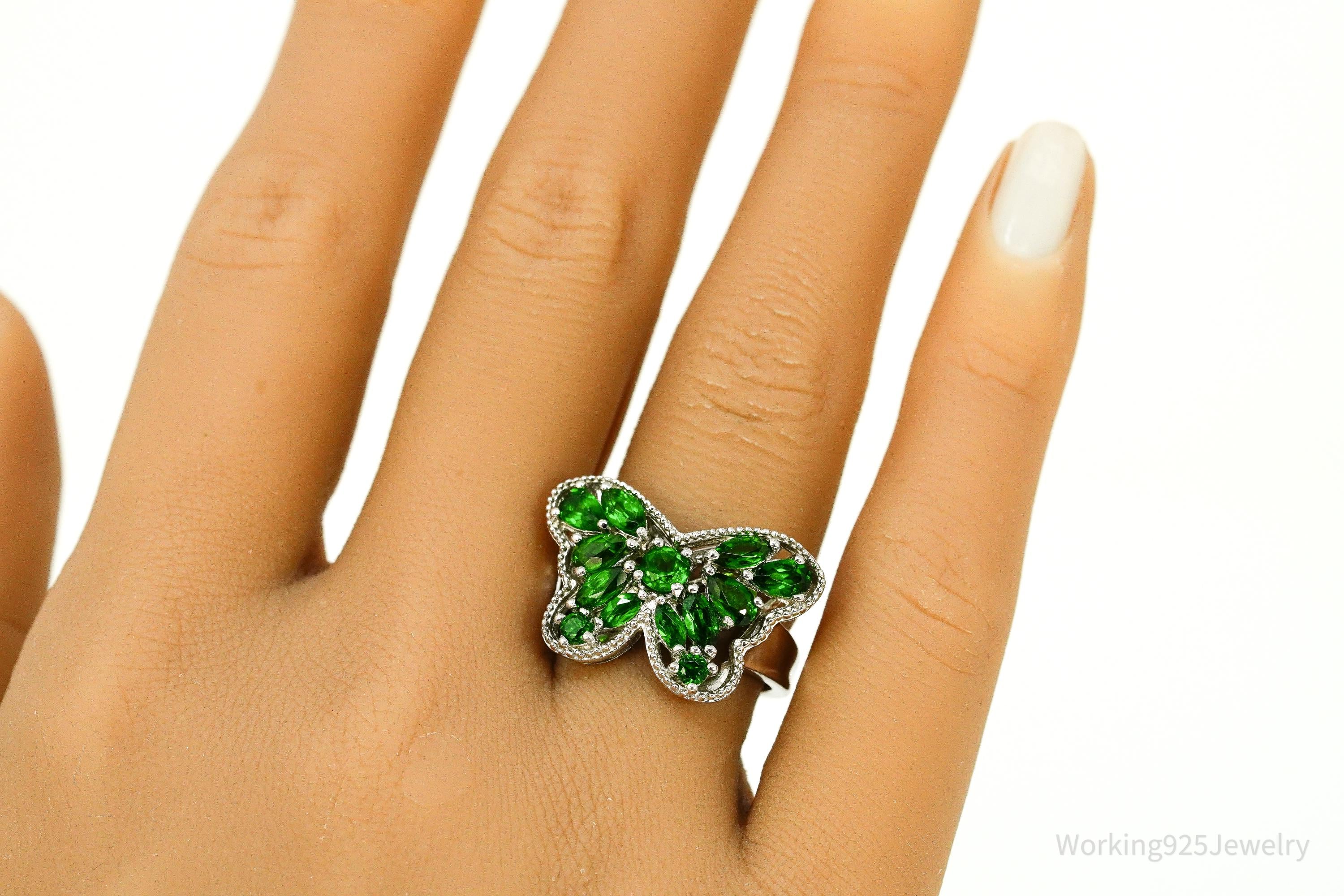 Green Chrome Diopside Butterfly Sterling Silver Ring - Size 7