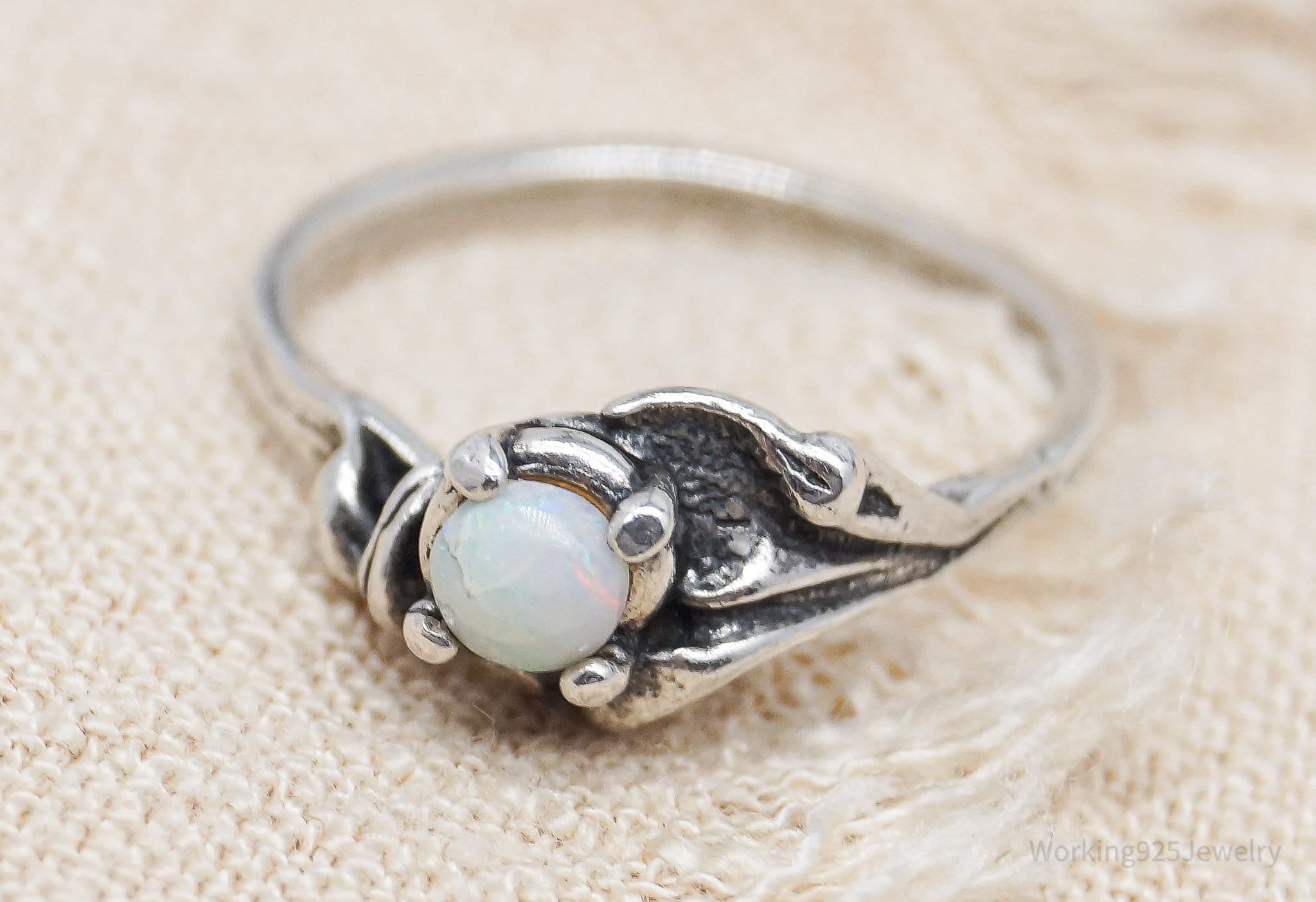 Vintage Opal Modernist Style Silver Ring - Size 4.5