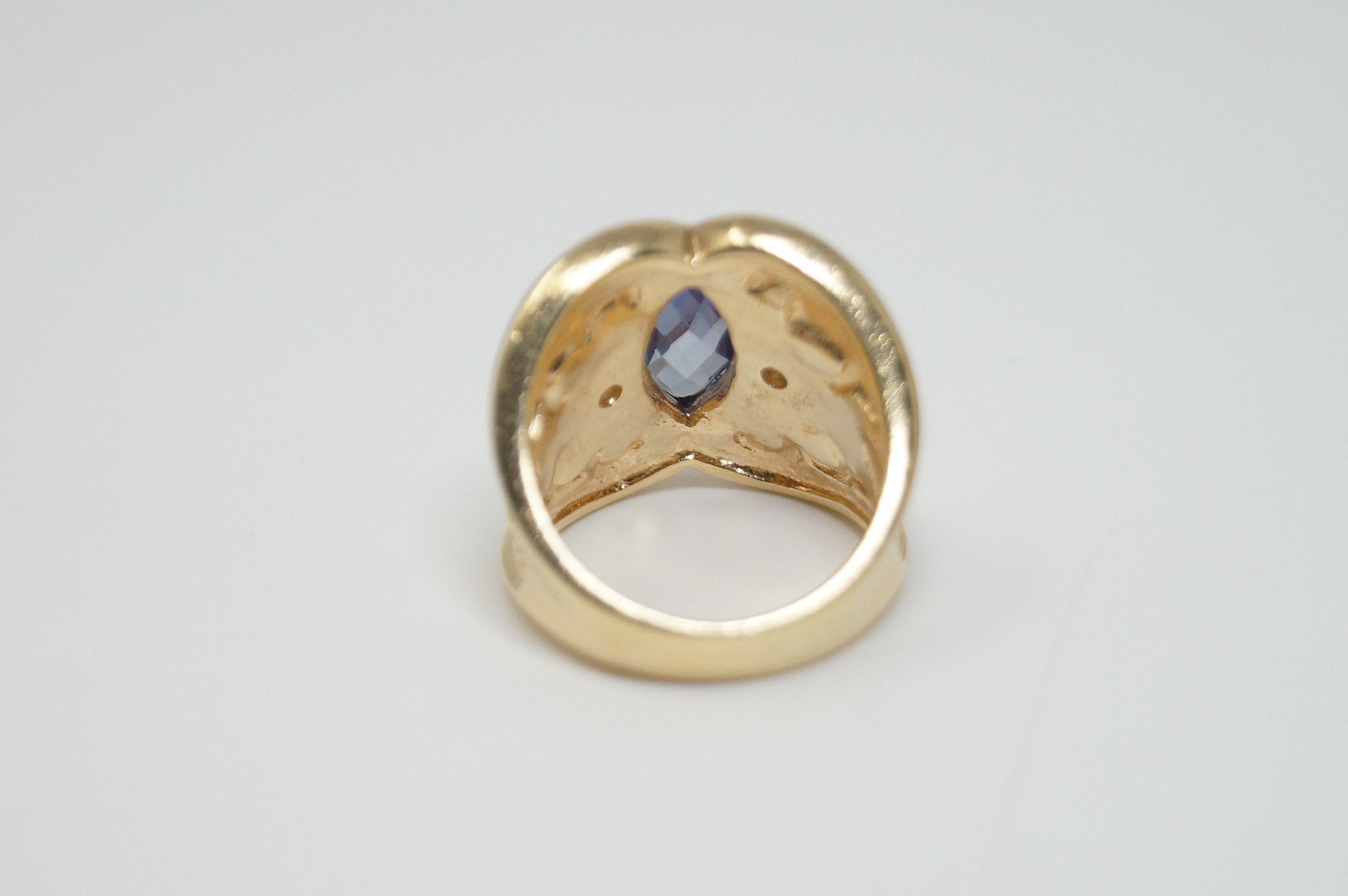 VTG Color Change Sapphire 2 Diamond Gold Vermeil Sterling Silver Ring - Size 6