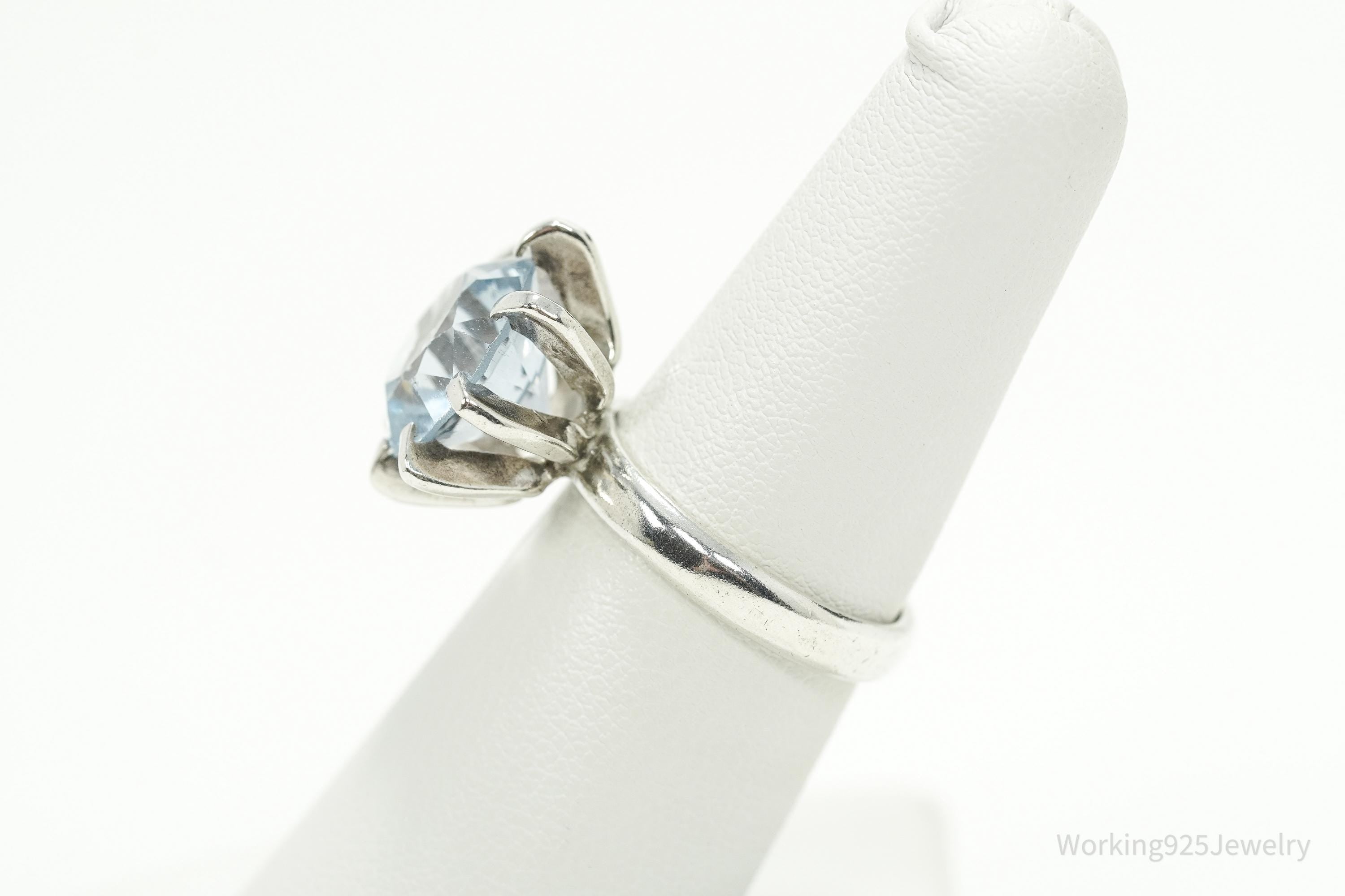 Vintage Mexico Modernist Blue Topaz Sterling Silver Ring - Size 6.5