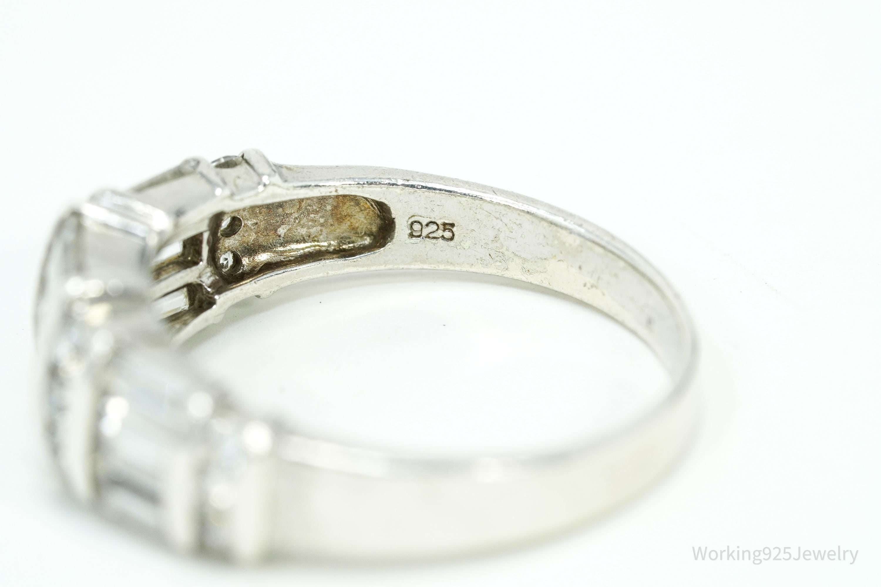 Vintage Cubic Zirconia Sterling Silver Band Ring - Size 7.75