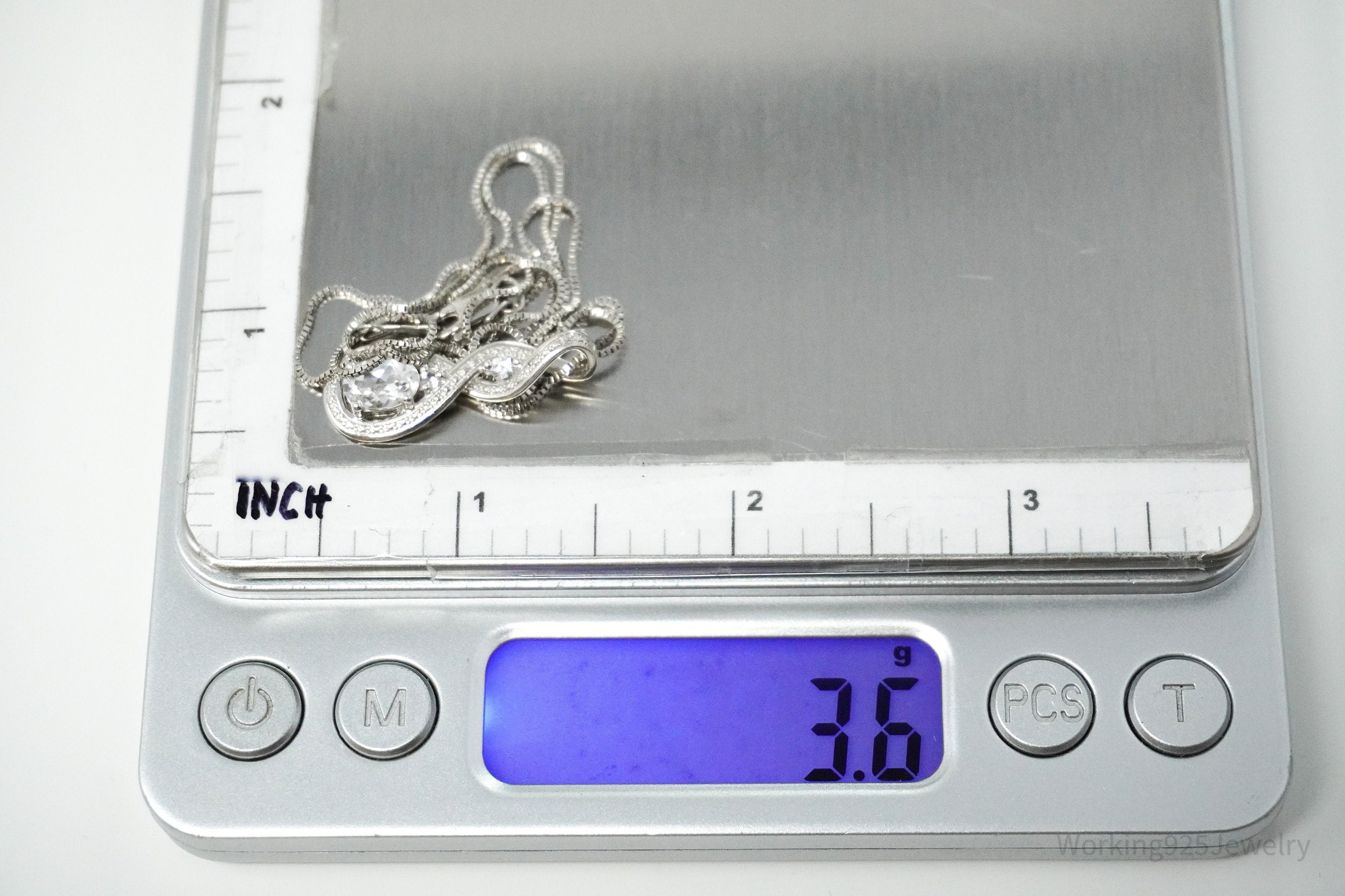 Vintage Cubic Zirconia Sterling Silver Necklace 18"