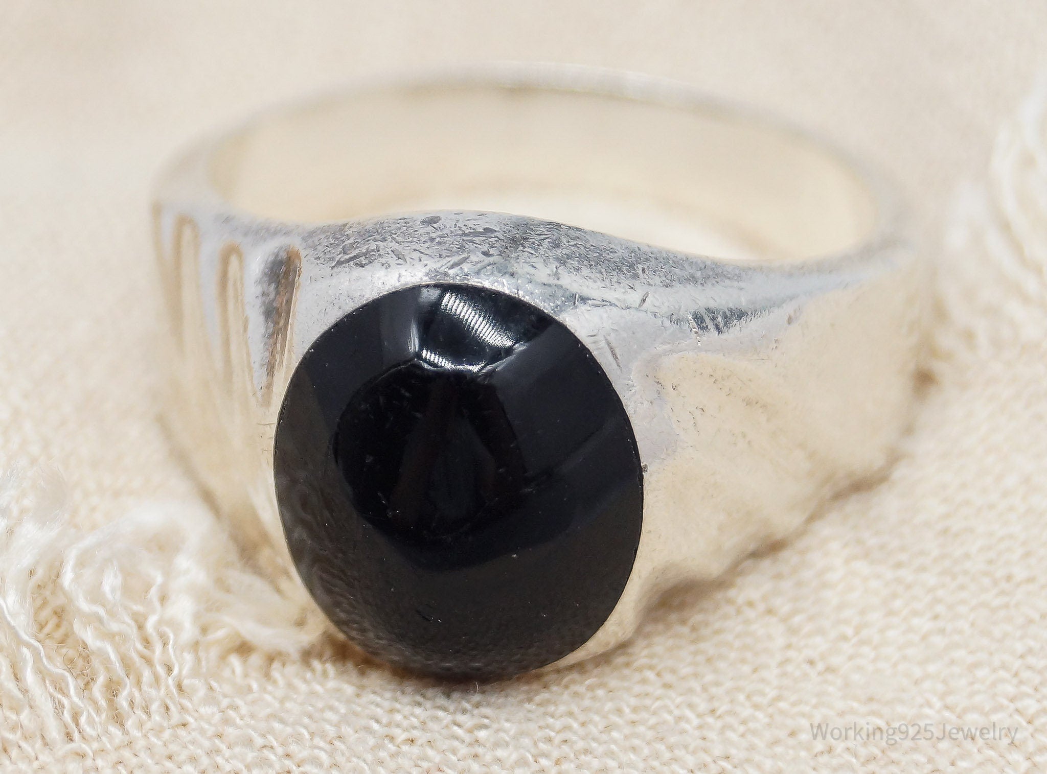 Vintage Mexico Black Onyx Sterling Silver Ring - Size 12.75