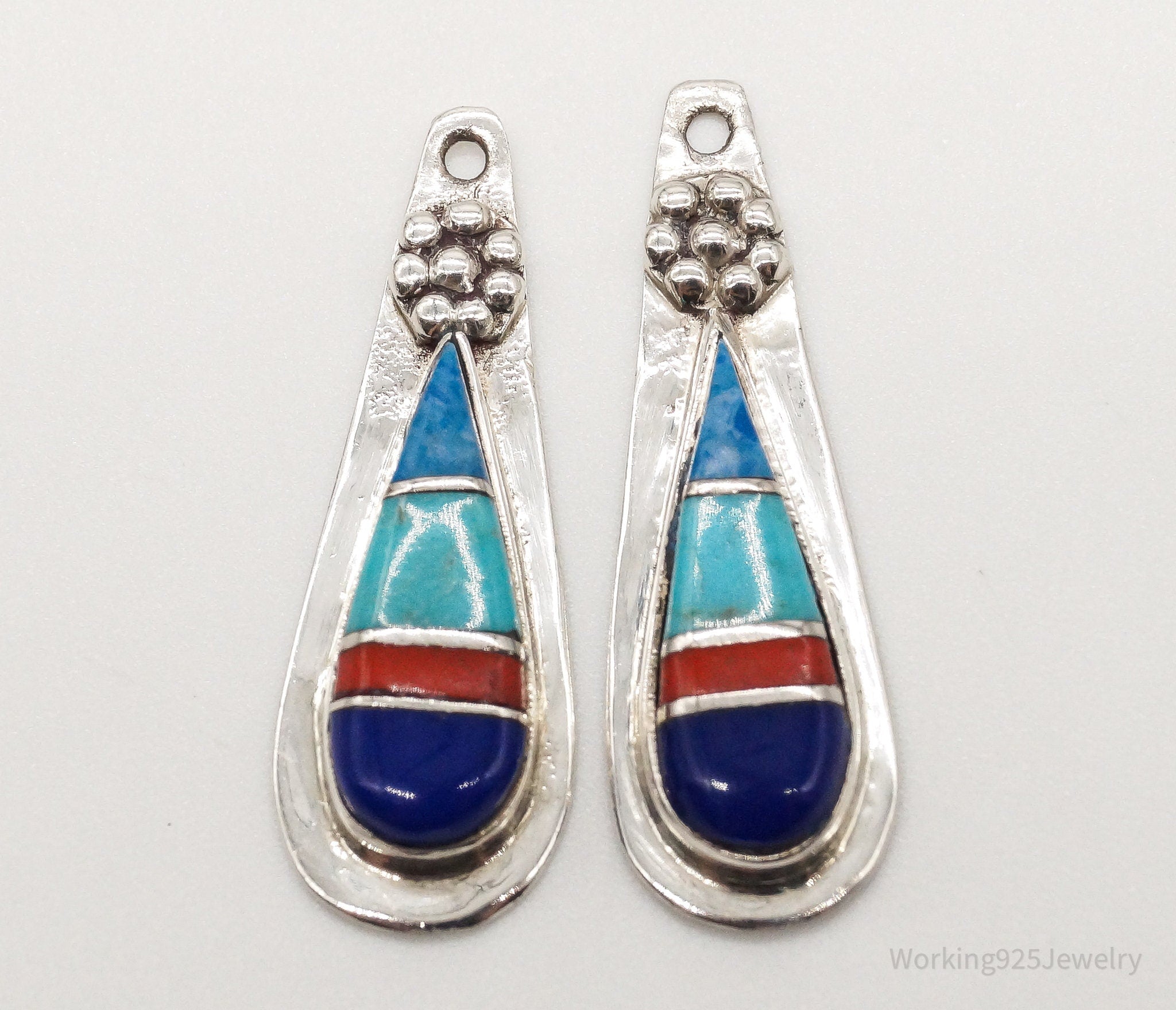 VTG Native American Turquoise Lapis Lazuli Coral Sterling Silver Earring Jackets