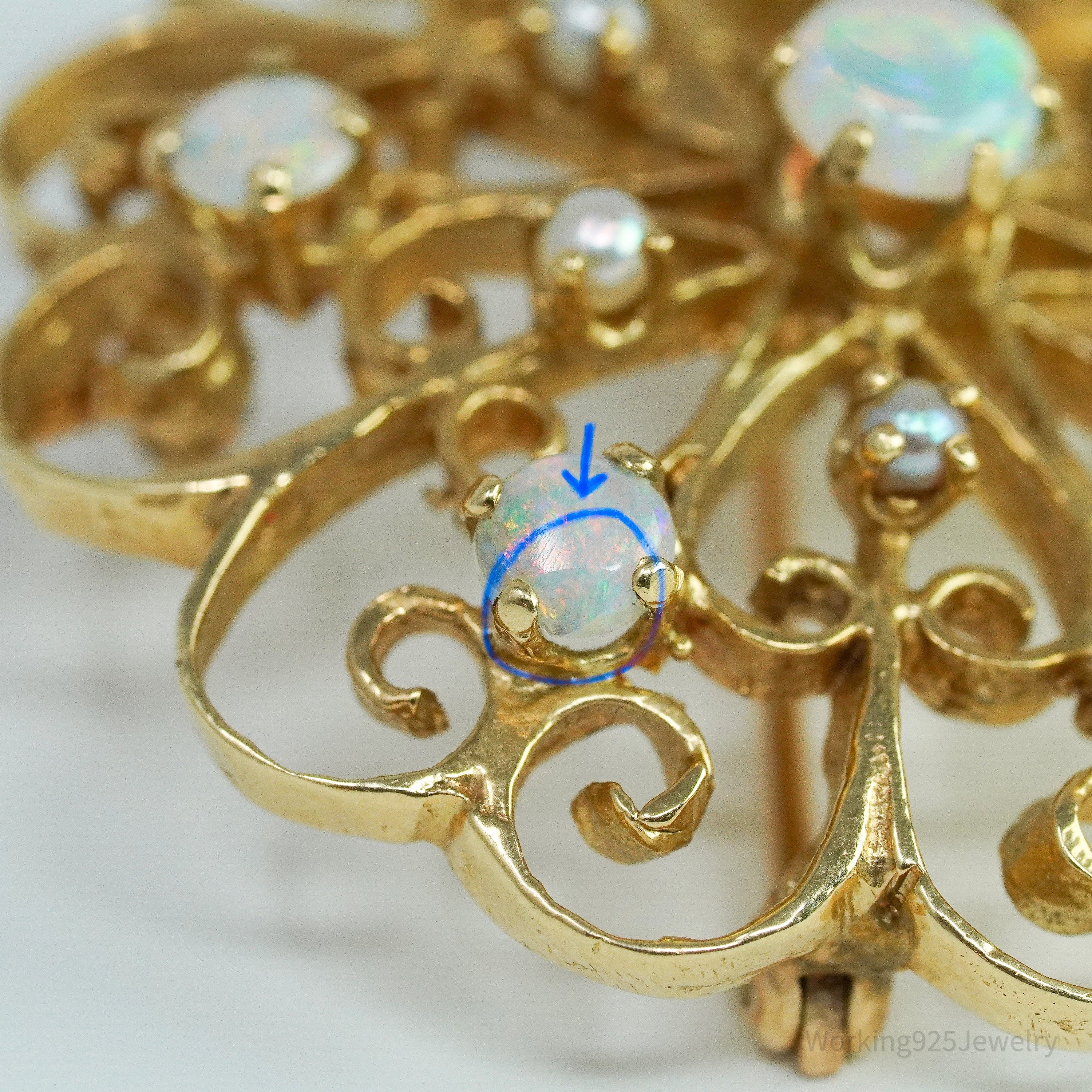 Antique 14K Yellow Gold Opal & Pearl Brooch Pin Pendant