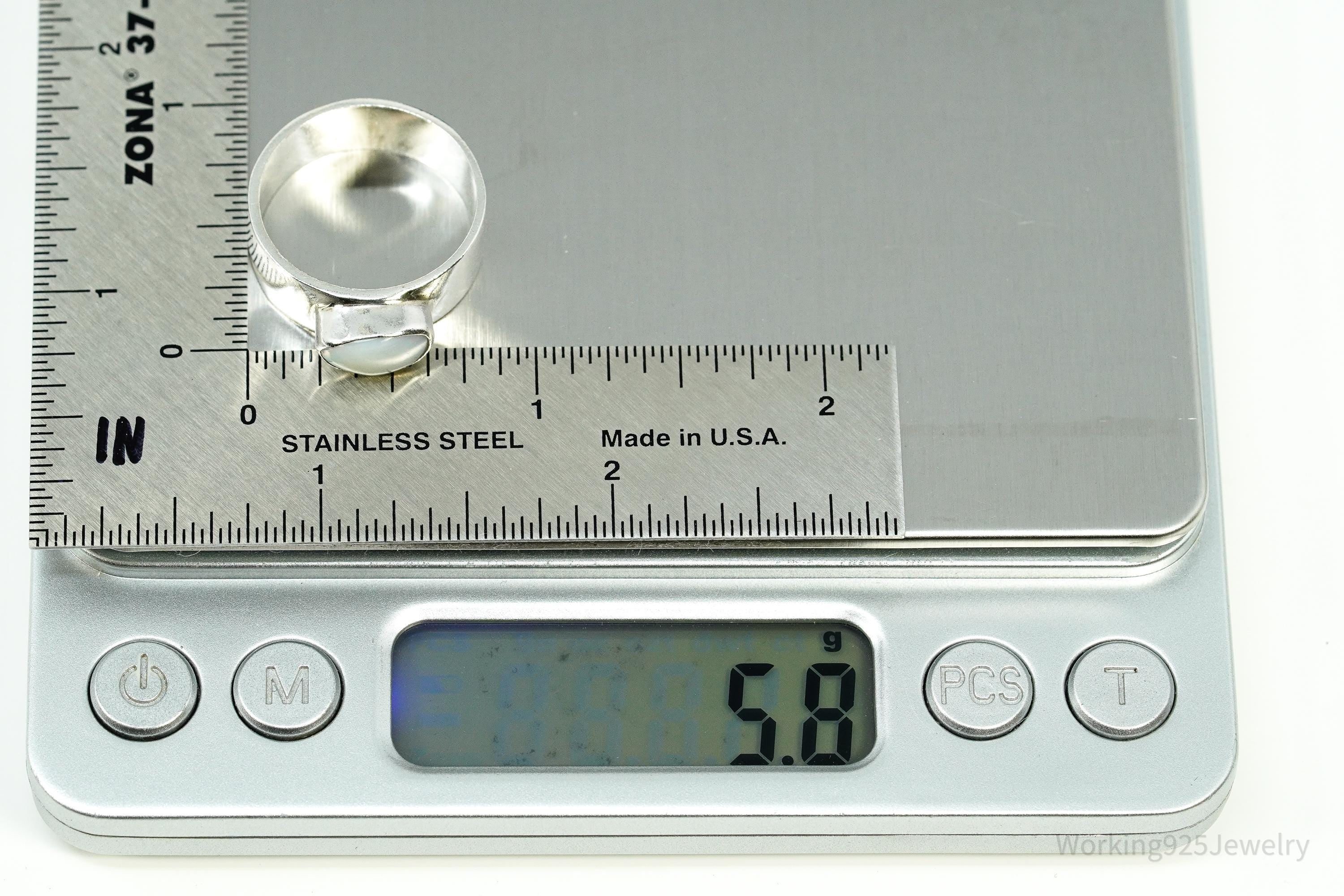 Vintage Opal Sterling Silver Band Ring - Size 8.75