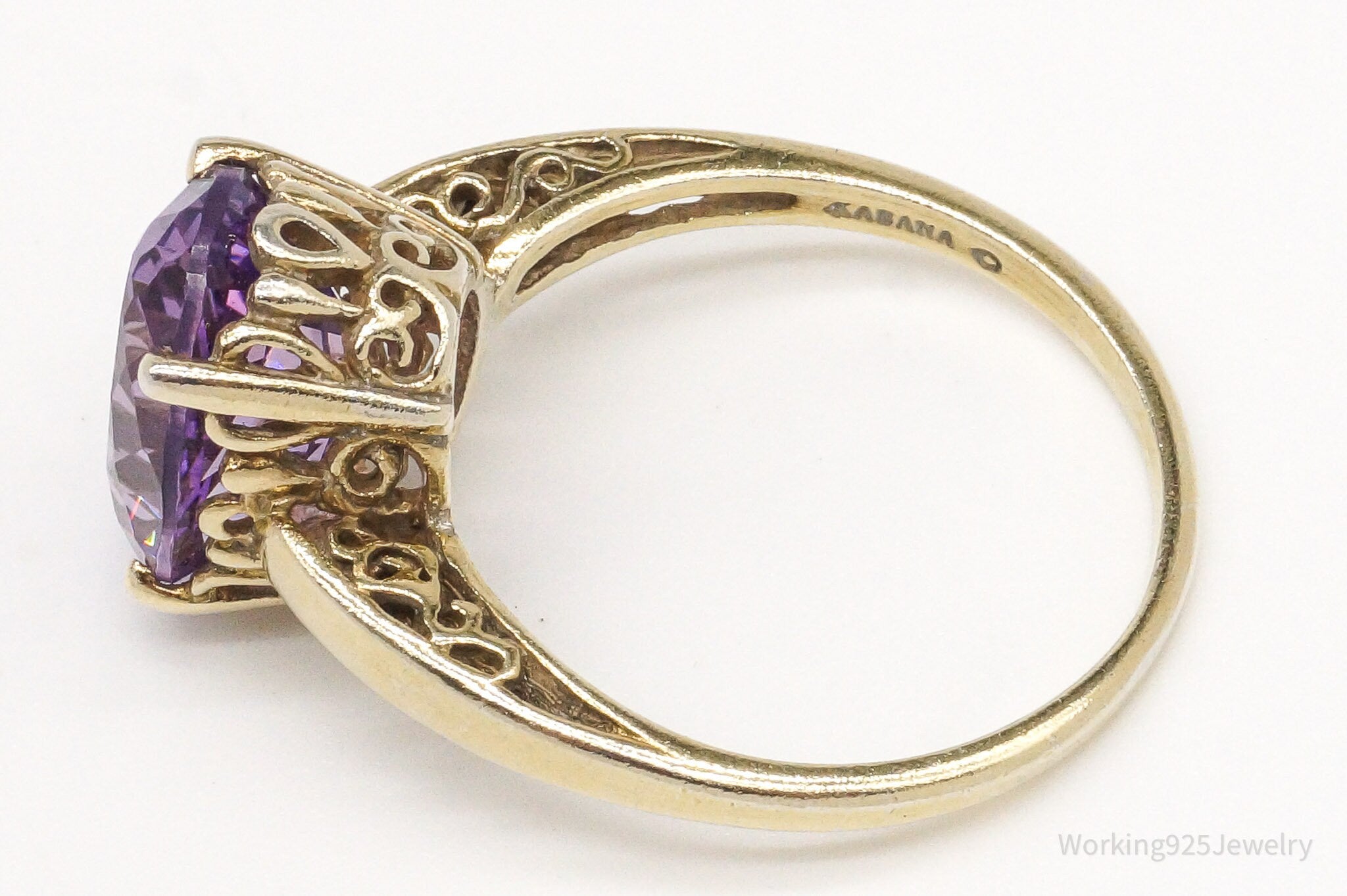 Vintage Designer KABANA Amethyst Gold Vermeil Sterling Silver Ring - Size 10