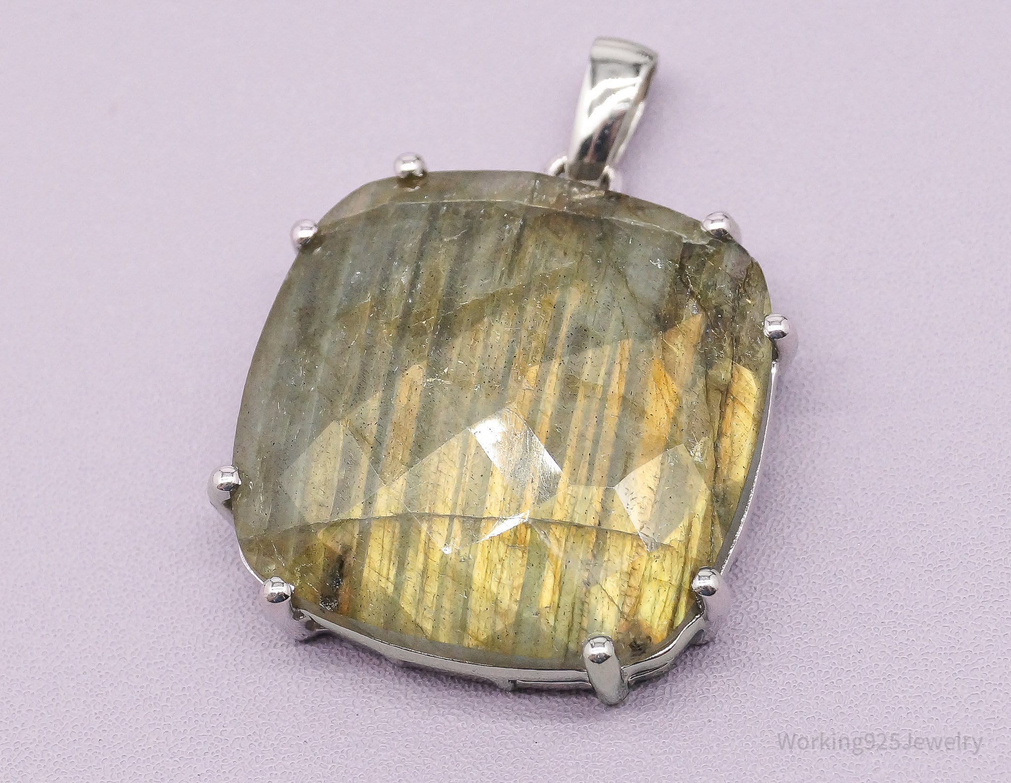 Vintage TGGC Large Labradorite Sterling Silver Necklace Pendant