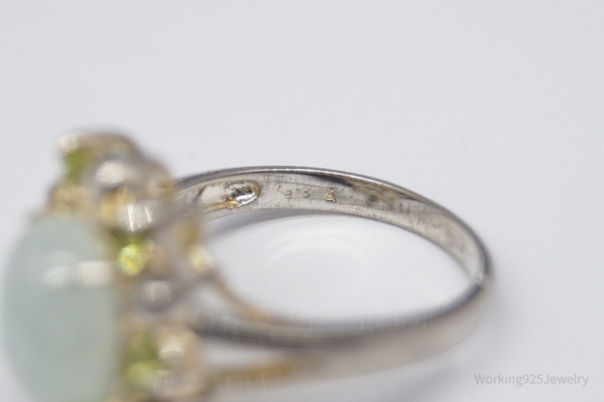 Vintage Green Jade & Peridot Sterling Silver Ring - Size 6