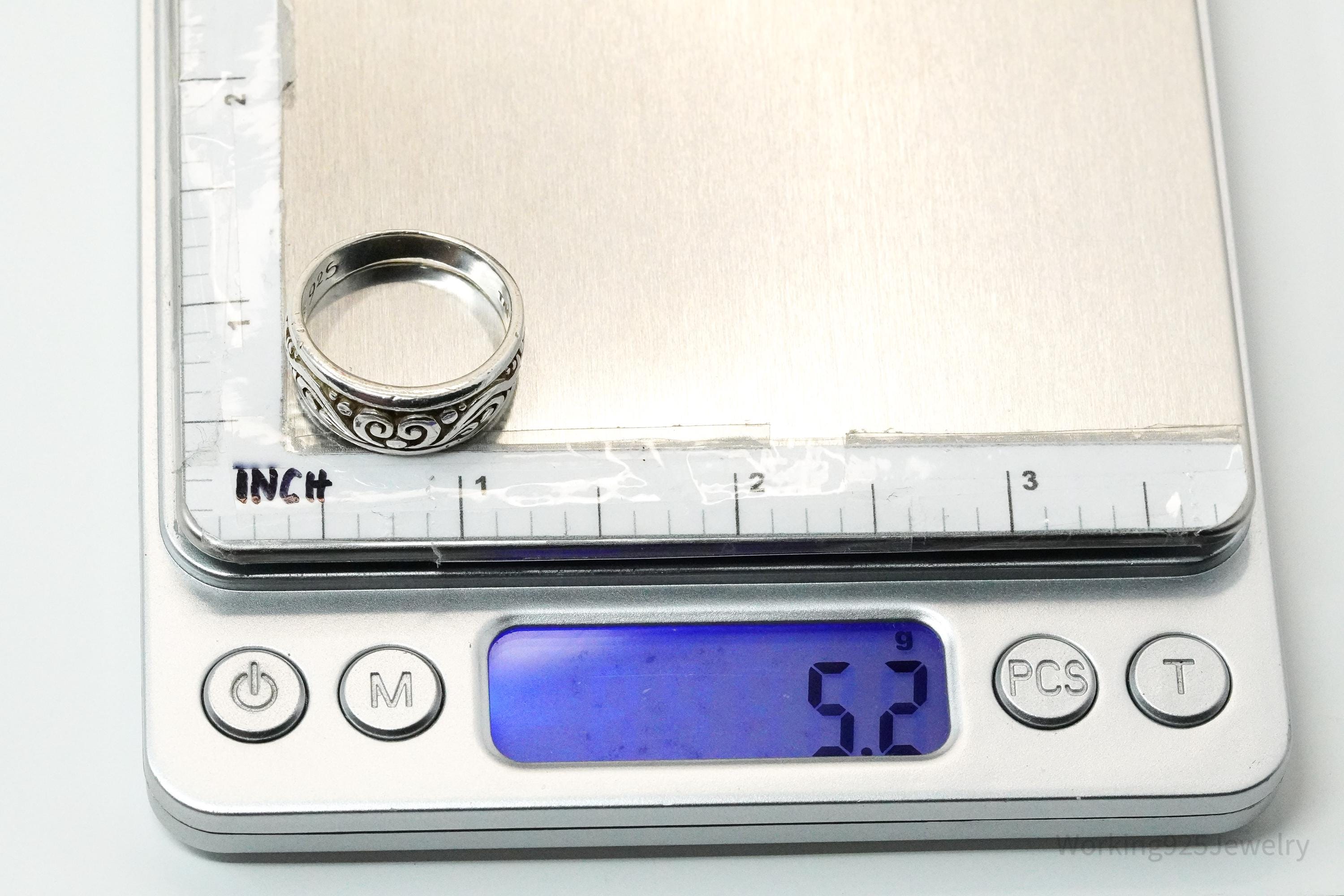 Vintage Scroll Design Sterling Silver Band Ring - Size 9