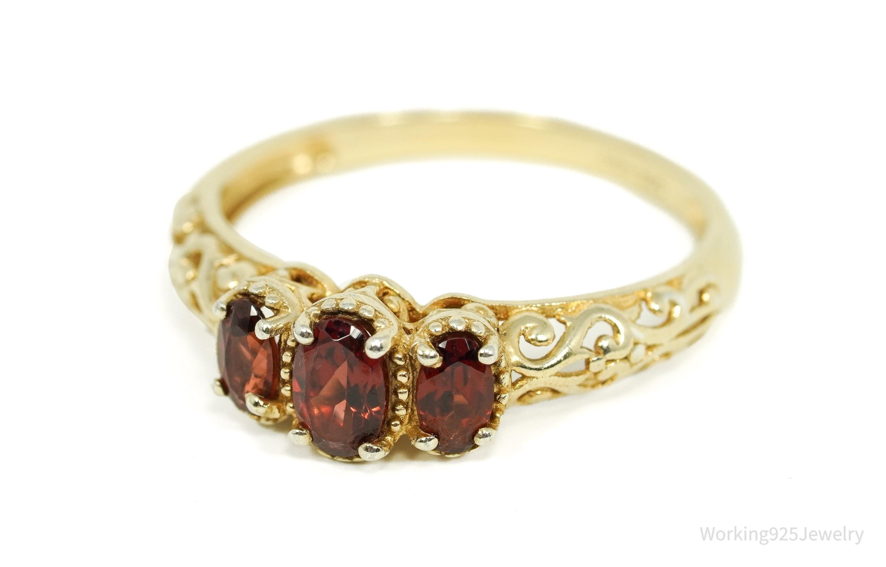 Vintage Garnet Gold Vermeil Sterling Silver Ring - Size 10.25