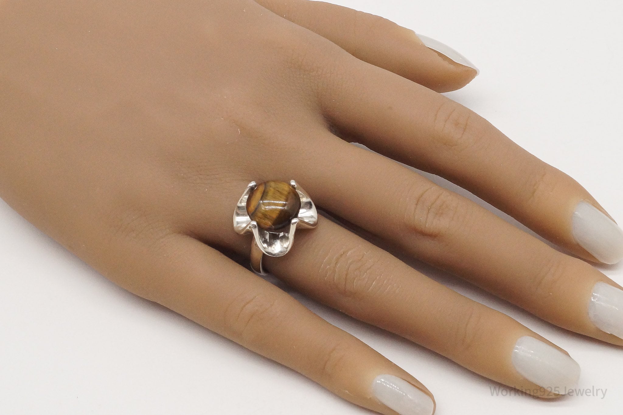 Vintage Mexico Tigers Eye Sterling Silver Ring - Size 6.75