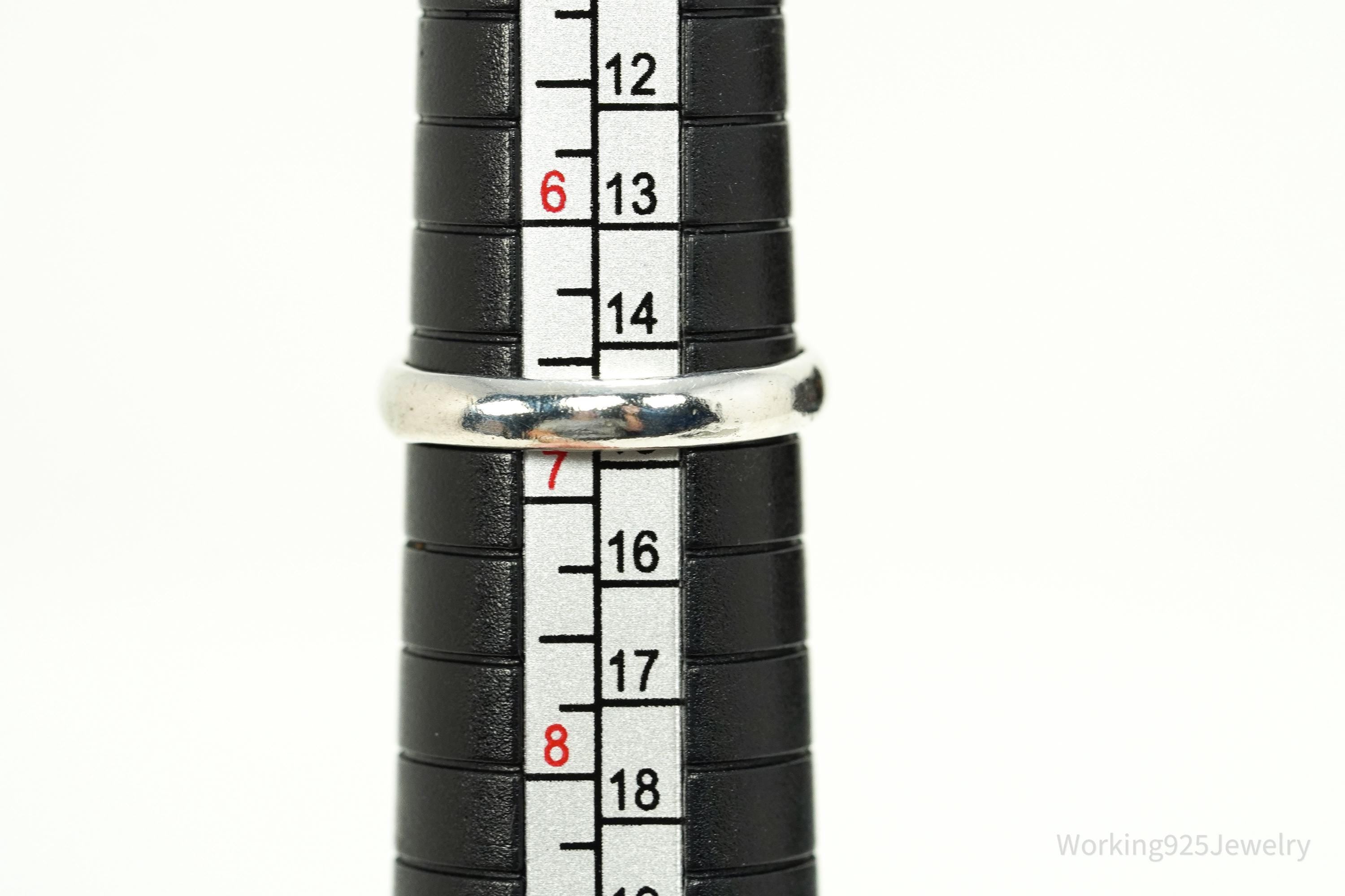 Vintage Blue Glass Stone Sterling Silver Ring - Size 6.75