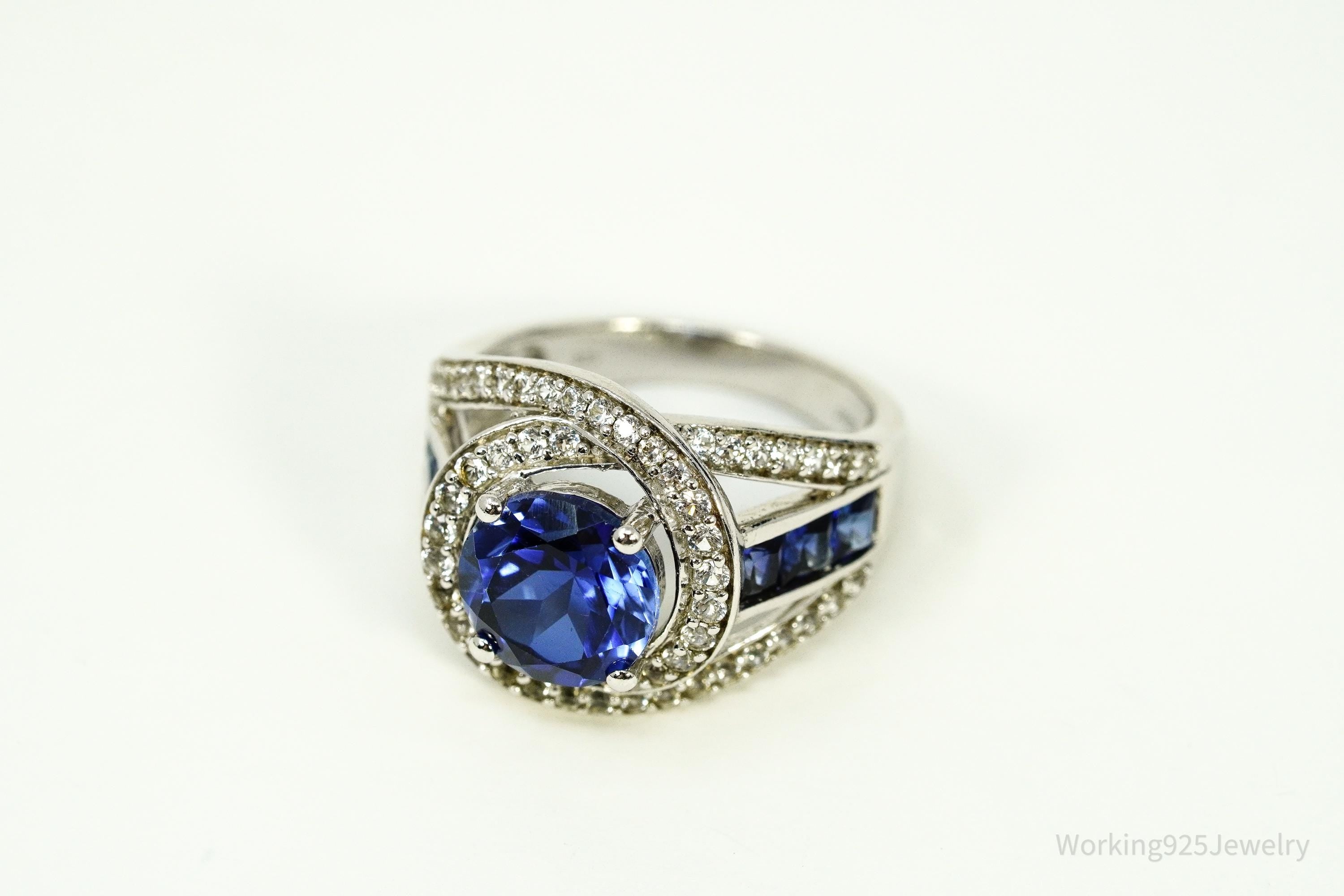 Vintage Blue & White Sapphire Sterling Silver Ring - Size 7